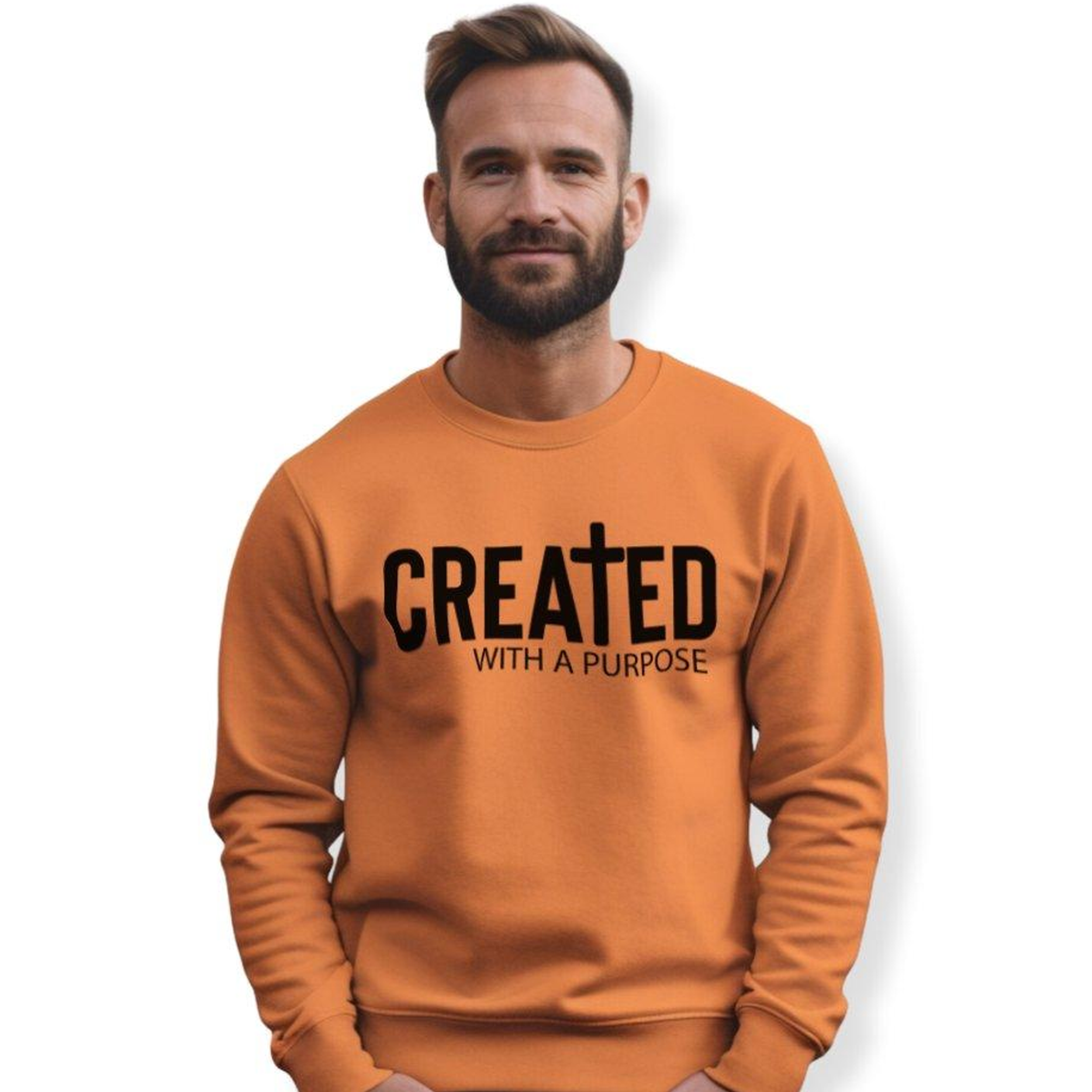 Created with a Purpose Men's Fleece Unisex Sweatshirt - Orange Size: S Color: Orange Jesus Passion Apparel