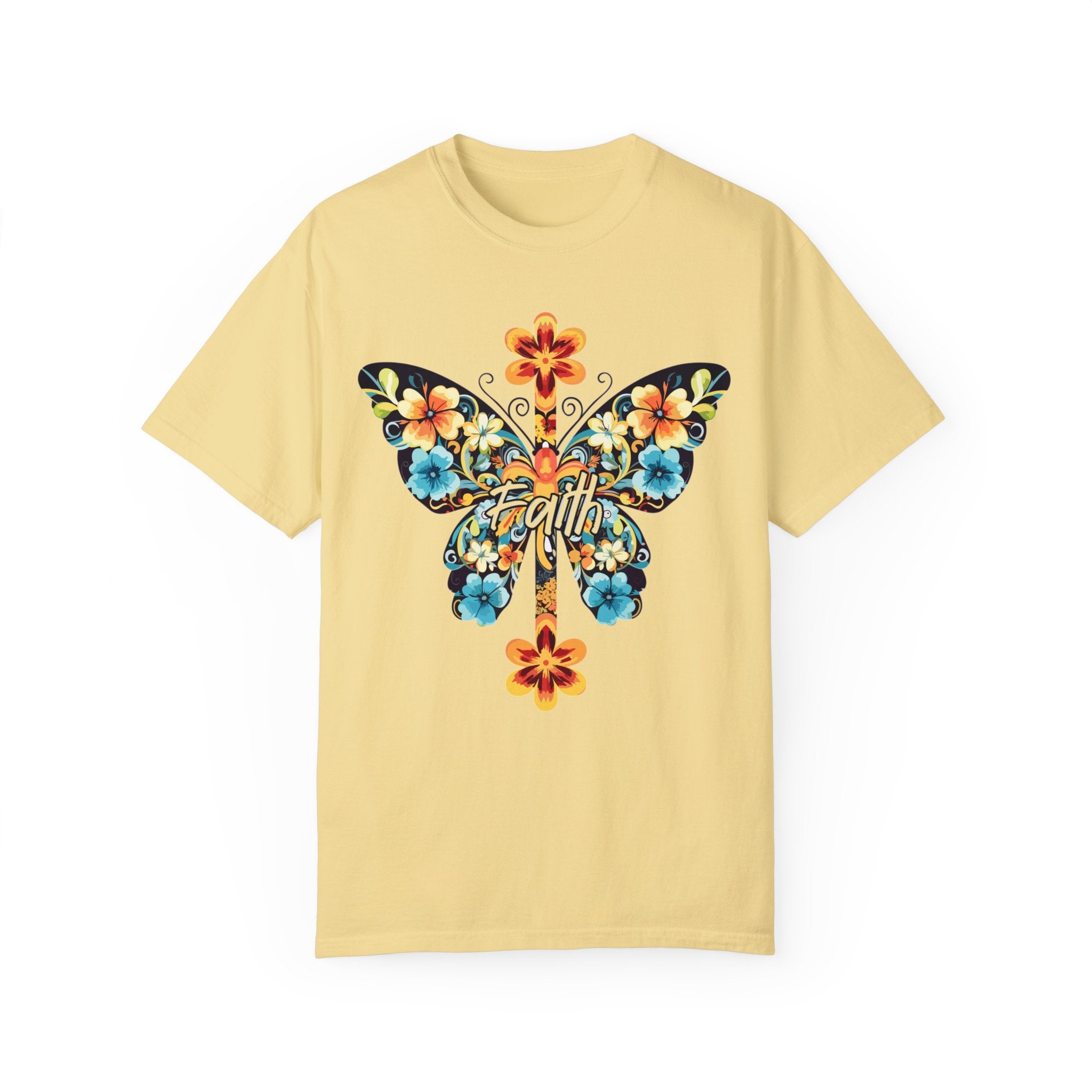 Camiseta de manga corta para adultos cómoda y pesada con diseño de mariposa Faith