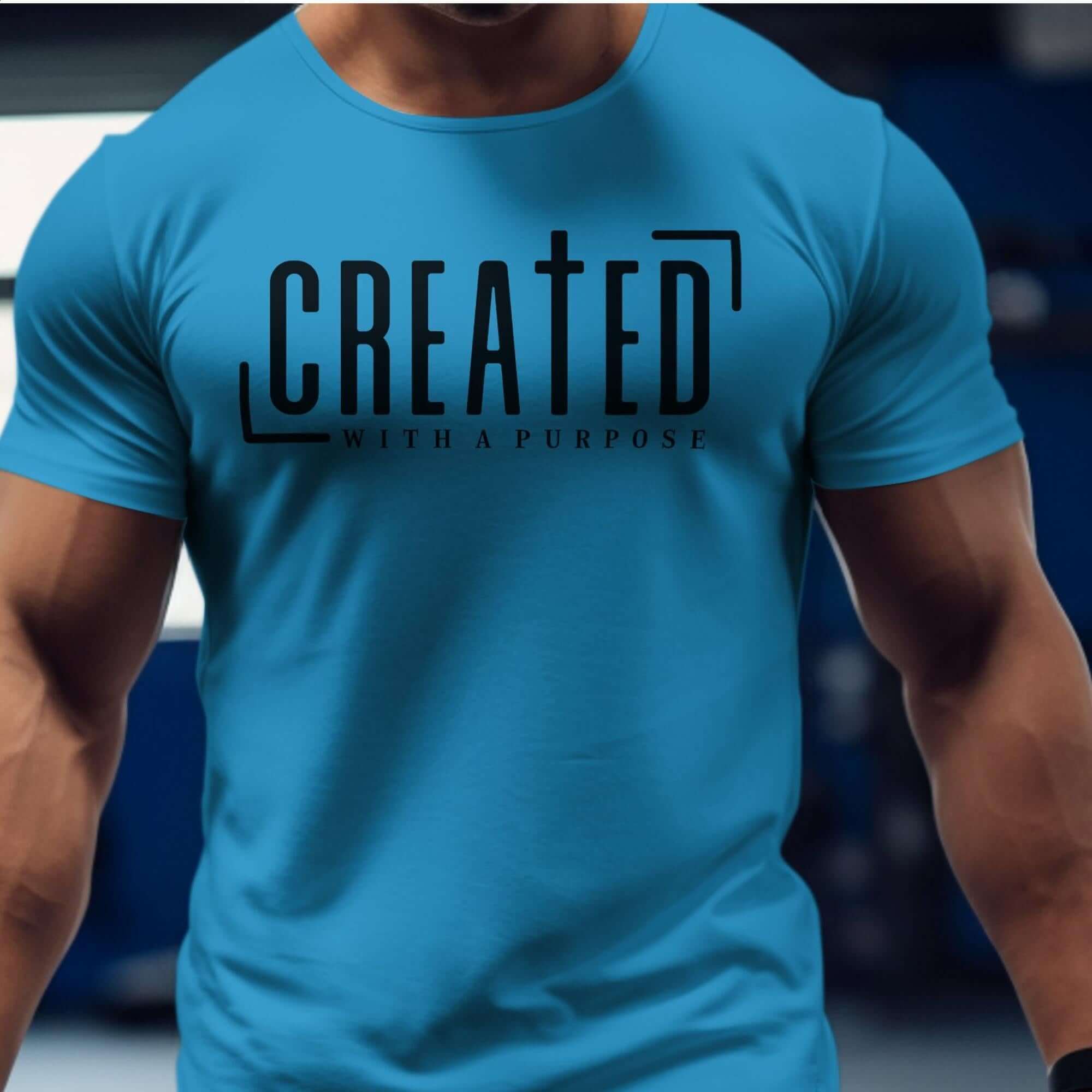 Created with a Purpose Men's Jersey Short Sleeve Tee Size: XS Color: Aqua Jesus Passion Apparel