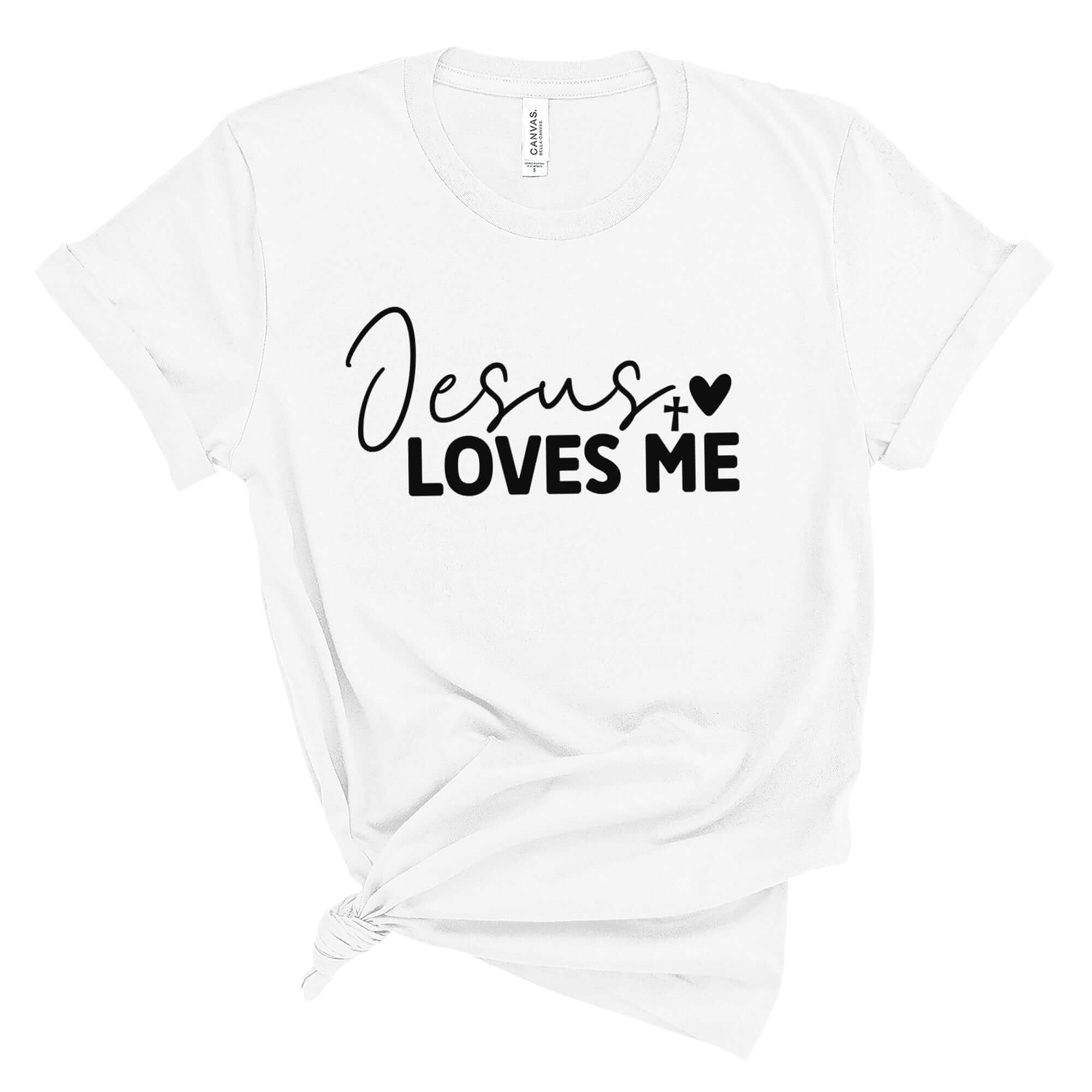 Jesus Loves Me Women's Short Sleeve Tee Size: XS Color: Athletic Heather Jesus Passion Apparel