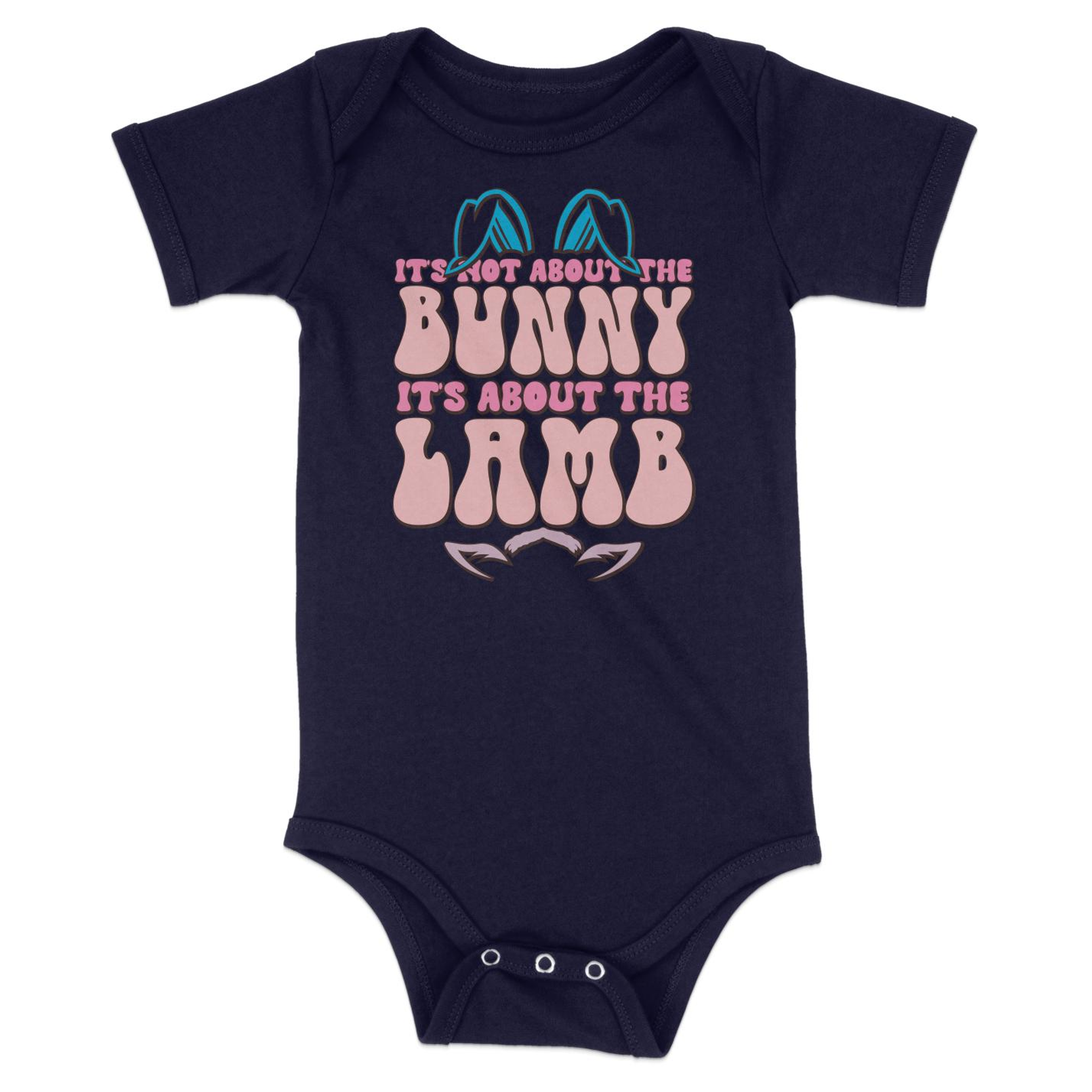 Not About the Bunny Infant Fine Jersey Bodysuit Size: 18mo Color: Navy Jesus Passion Apparel