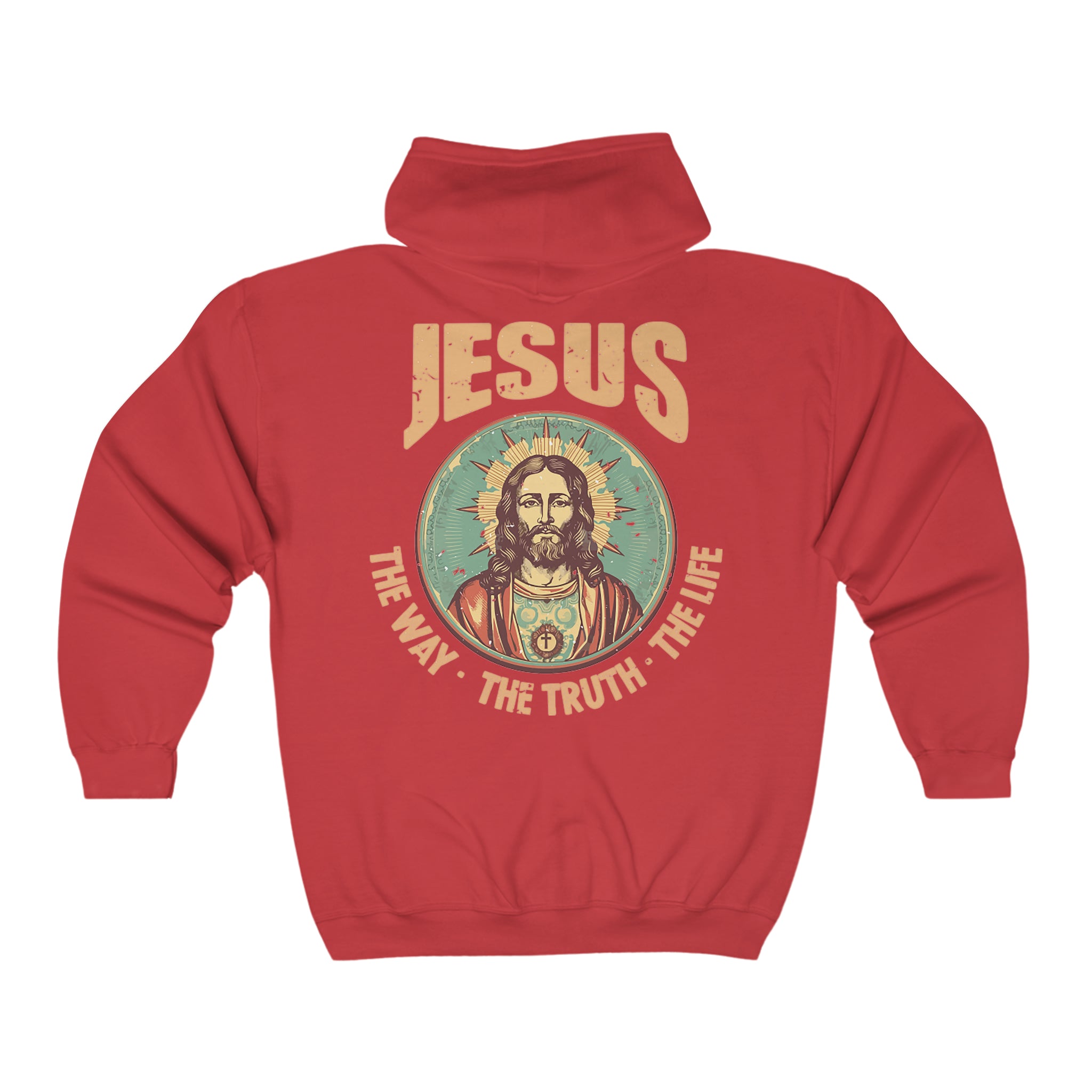 Jesus - The Way, Truth, Life Retro-Inspired Women's Jacket Heavy Blend™ Full Zip Hooded Sweatshirt Size: S Color: Red Jesus Passion Apparel