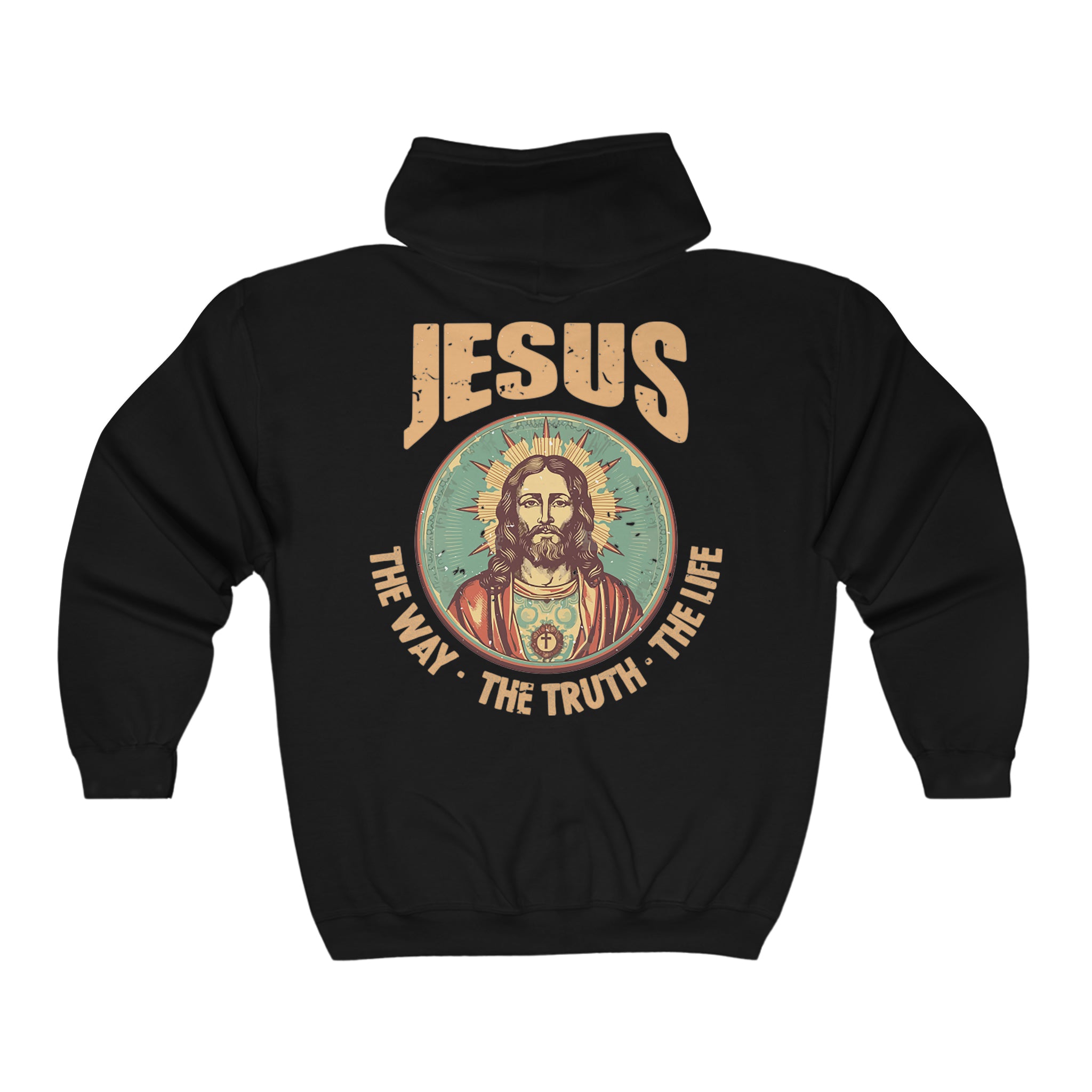 Jesus - The Way, Truth, Life Retro-Inspired Women's Jacket Heavy Blend™ Full Zip Hooded Sweatshirt Size: S Color: Black Jesus Passion Apparel