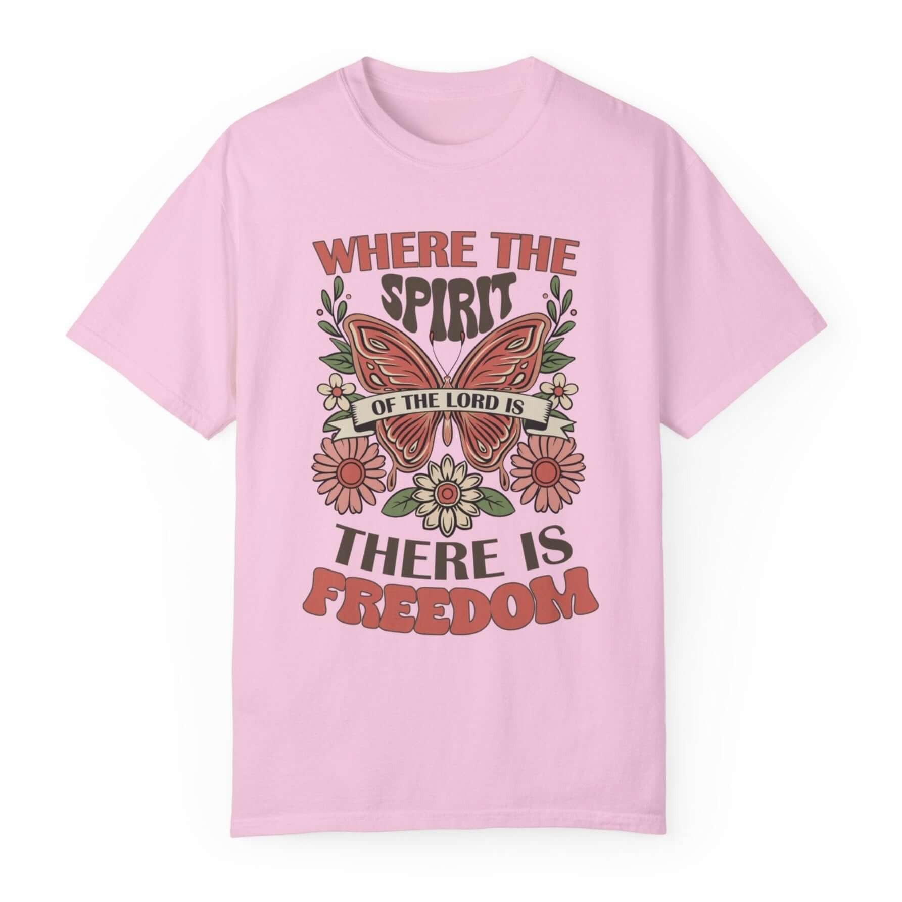 Spirit of the Lord is Freedom Floral Butterfly Women's Short Sleeve Tee Color: Blossom Size: S Jesus Passion Apparel