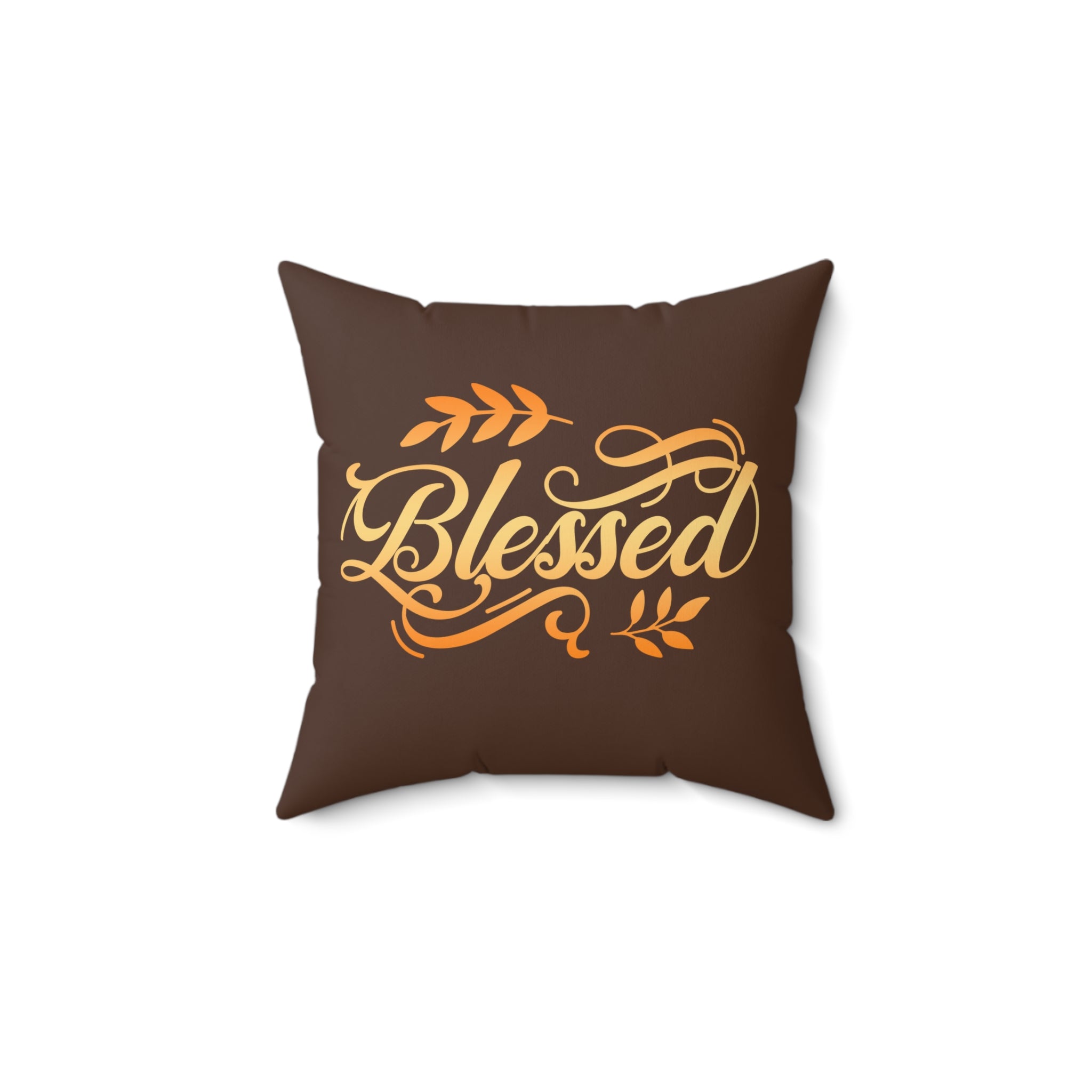 Blessed Autumn on Coffee Brown Background Design Spun Polyester Square Pillow Size: 14" × 14" Jesus Passion Apparel