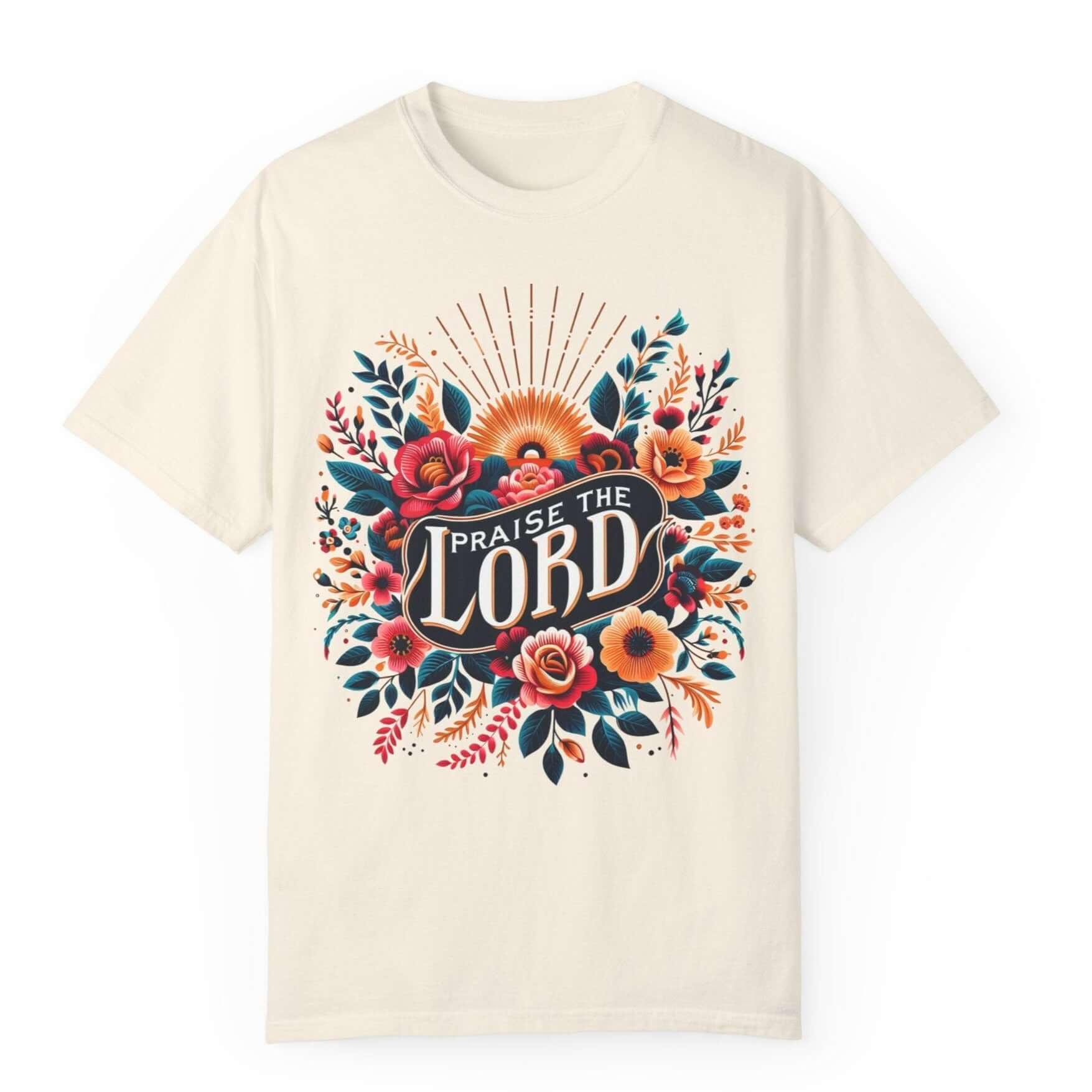 Praise the Lord Floral Sunshine Women's Short Sleeve Tee Color: Ivory Size: S Jesus Passion Apparel