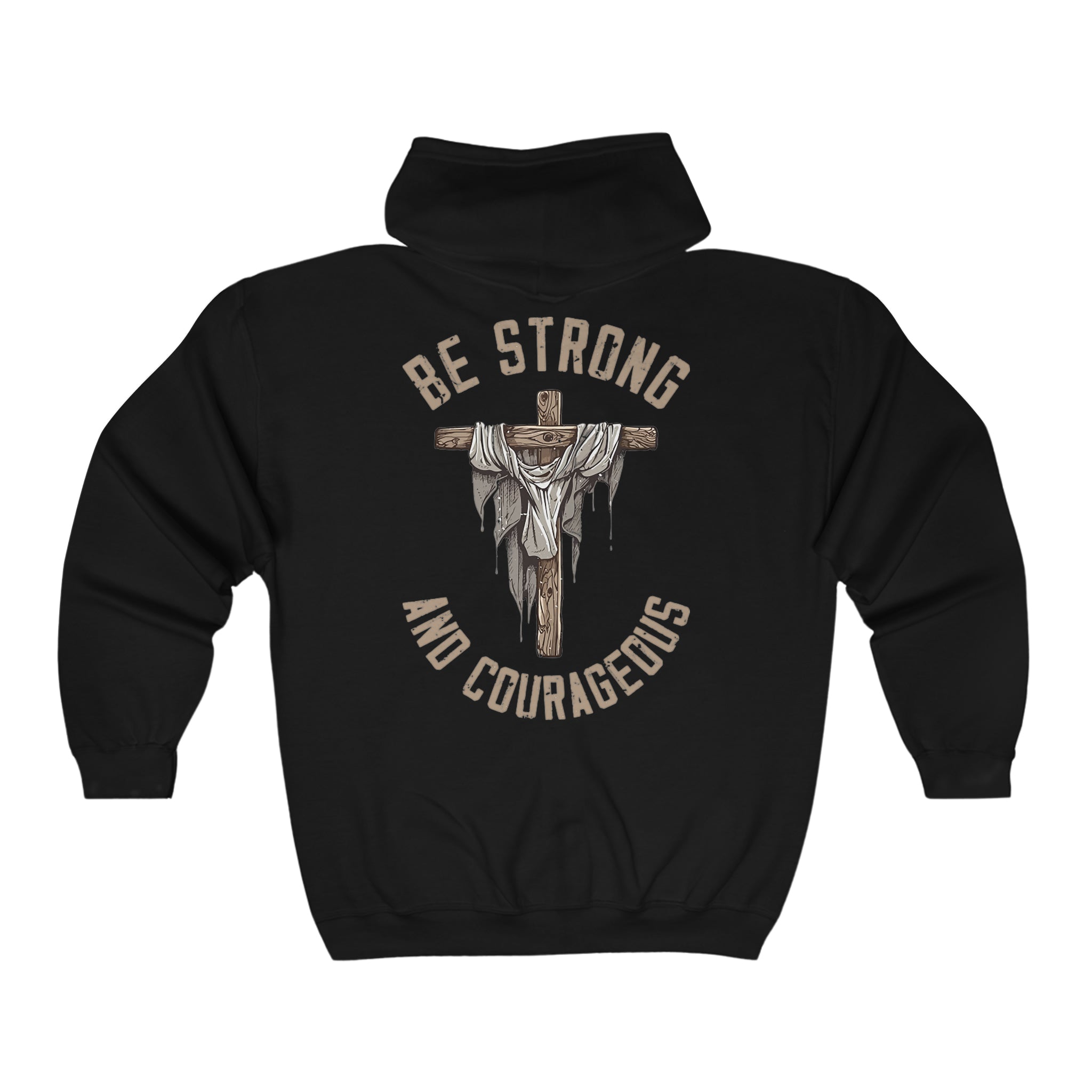 Be Strong and Courageous Retro-Inspired Premium Men's Jacket Heavy Blend™ Hoodie Size: S Color: Black Jesus Passion Apparel