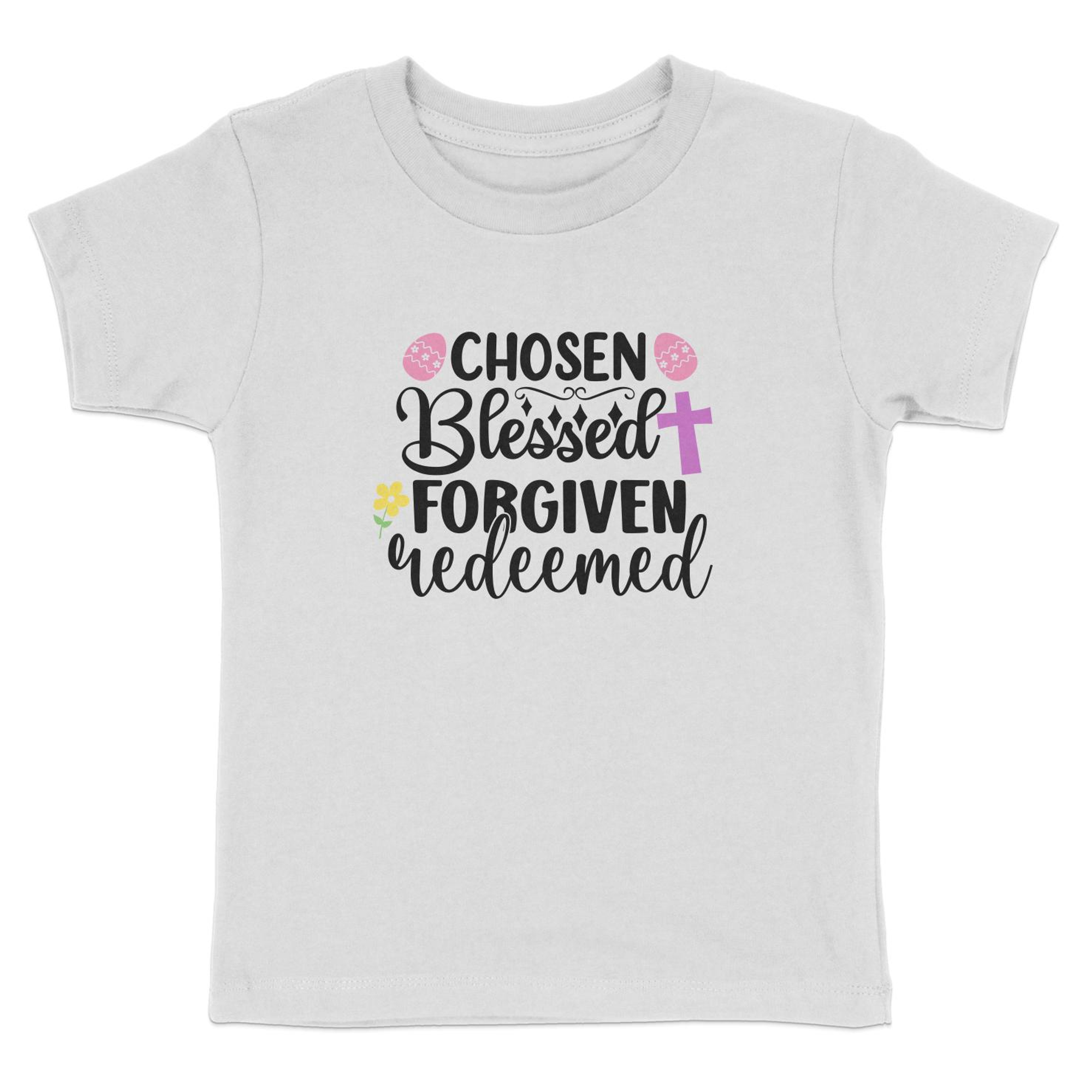 Chosen Blessed Forgiven Redeemed Toddler Short Sleeve Tee Size: 5/6T Color: Heather Jesus Passion Apparel