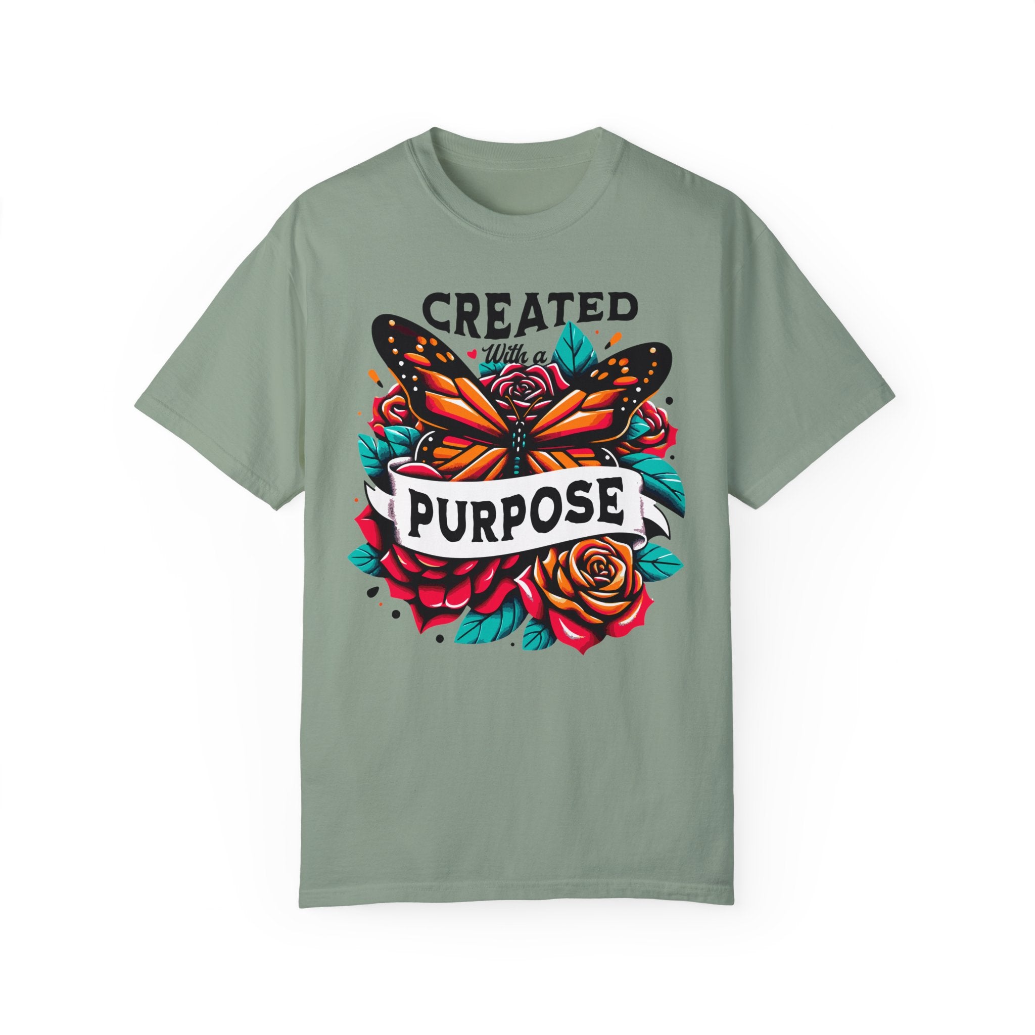 Created with a Purpose Butterfly Roses Comfy Heavyweight Short Sleeve Tee