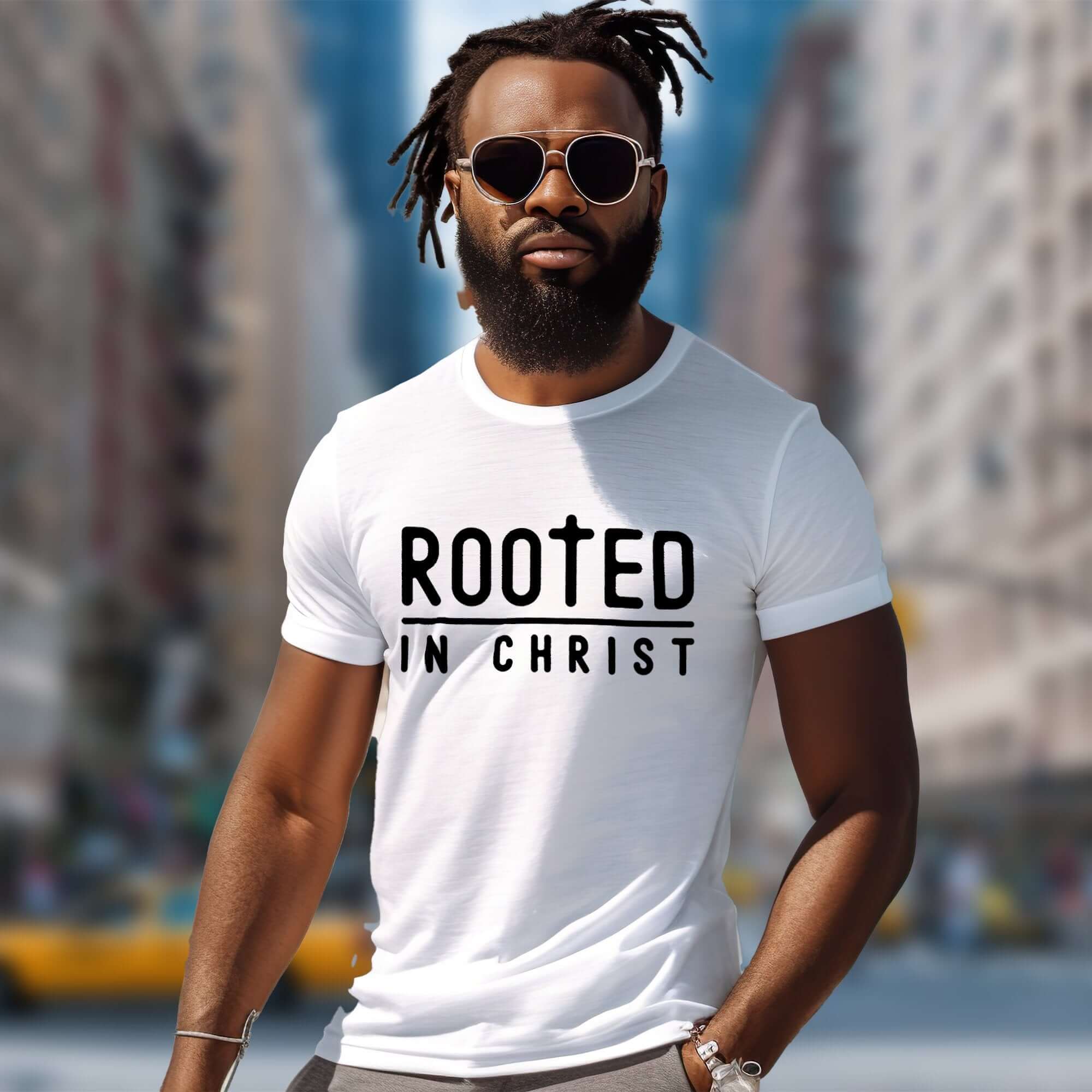 Rooted in Christ Men's Jersey Short Sleeve Tee Size: XS Color: Aqua Jesus Passion Apparel