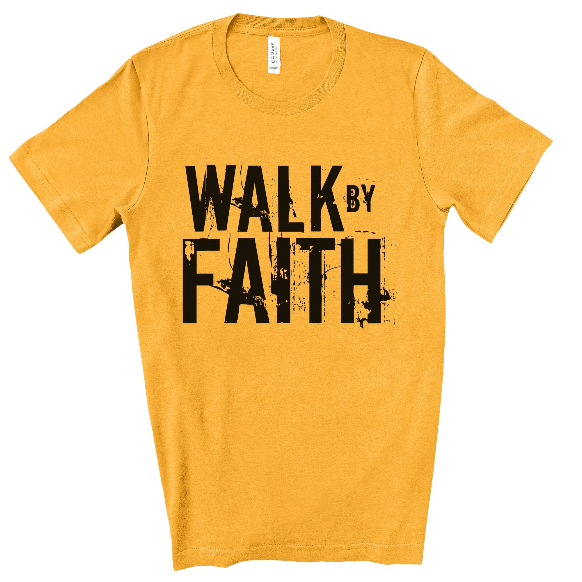 Walk By Faith Men's Jersey Short Sleeve Tee Size: XS Color: Gold Jesus Passion Apparel