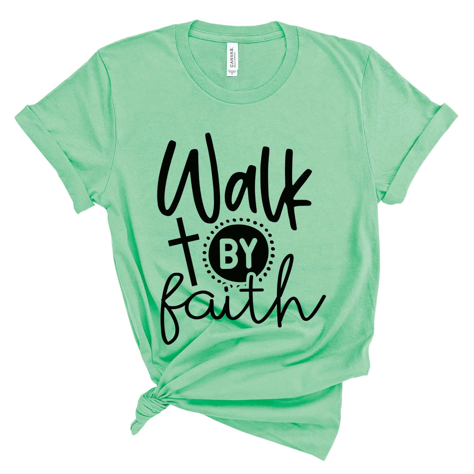 Walk By Faith Women's Short Sleeve Tee Size: XS Color: Athletic Heather Jesus Passion Apparel