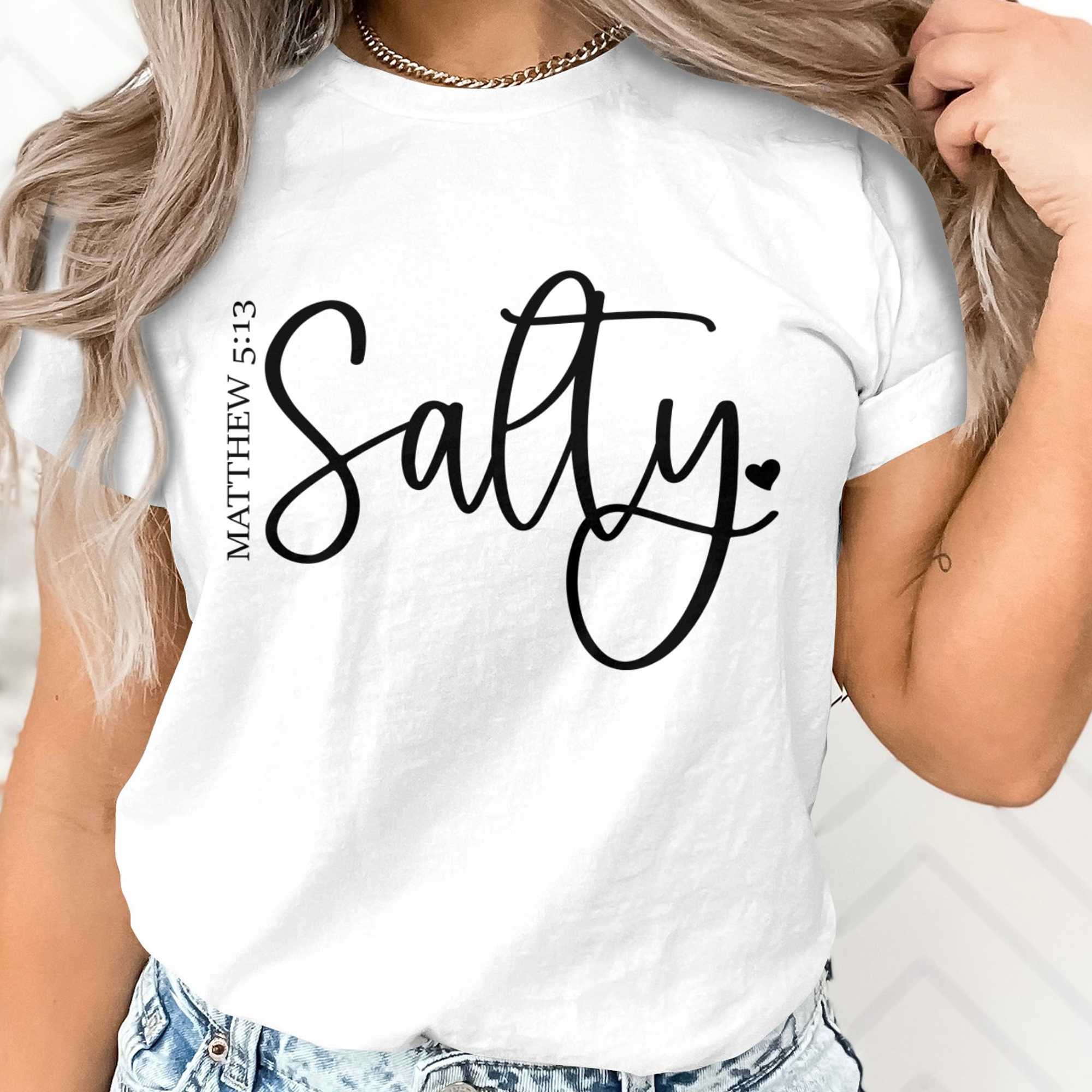 Salty Unisex Jersey Short Sleeve Tee - Black / White Product Label: T-Shirts (Bella 3001#1) - Size: XS Color: Solid Black Blend Jesus Passion Apparel