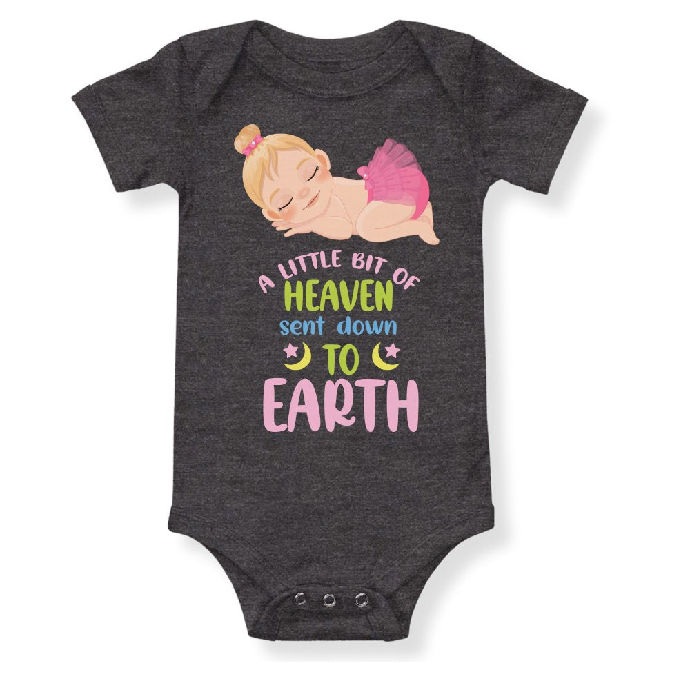 A Little Bit of Heaven Sent Down to Earth Baby Bodysuit Personalized Baby Girl Blonde Hair Color: Dark Grey Heather Size: 3-6m Jesus Passion Apparel