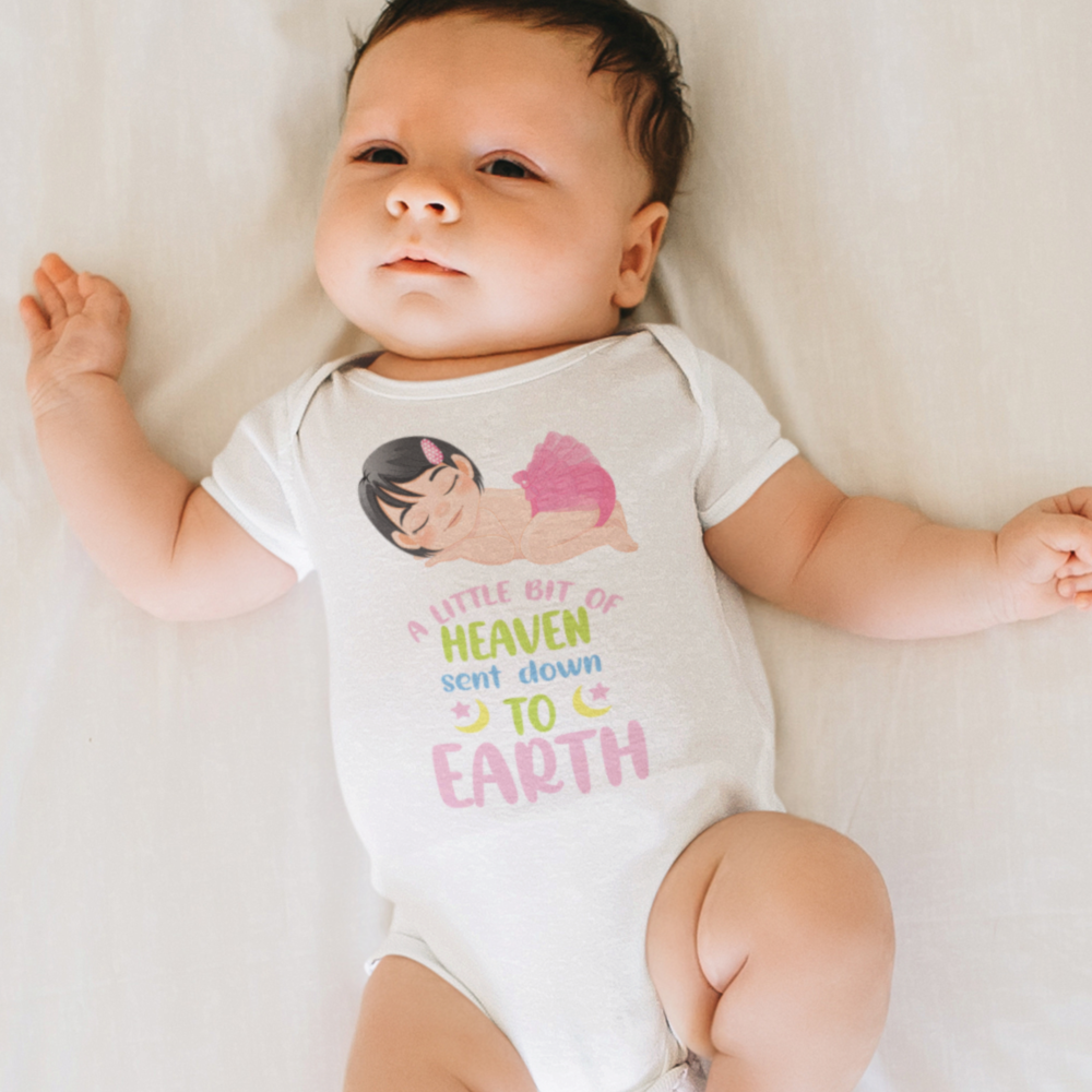A Little Bit of Heaven Sent Down to Earth Bodysuit Personalized Baby Girl Brown Hair Color: Dark Grey Heather Size: 3-6m Jesus Passion Apparel