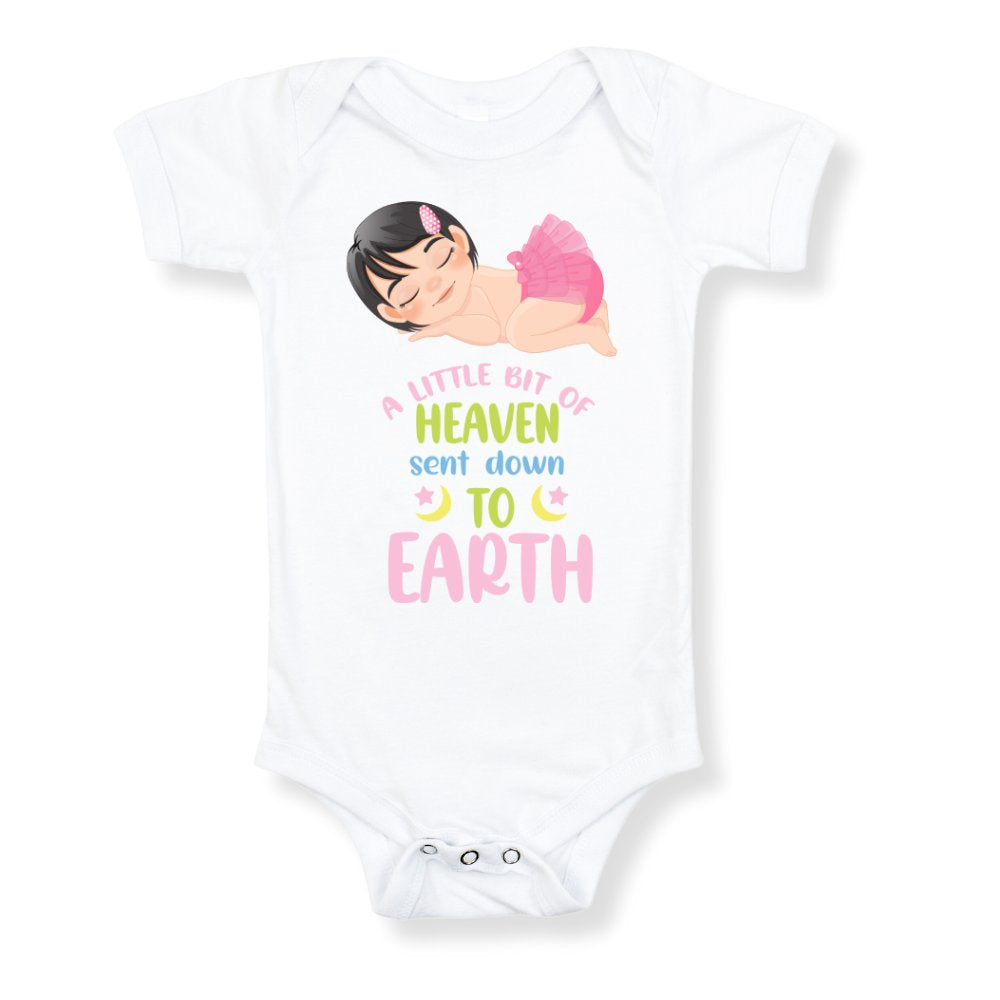 A Little Bit of Heaven Sent Down to Earth Bodysuit Personalized Baby Girl Brown Hair Color: White Size: 3-6m Jesus Passion Apparel