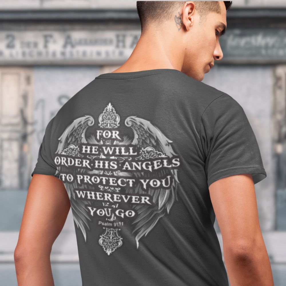 Angels to Protect Handmade Crewneck Men's t-shirt Size: XS Jesus Passion Apparel