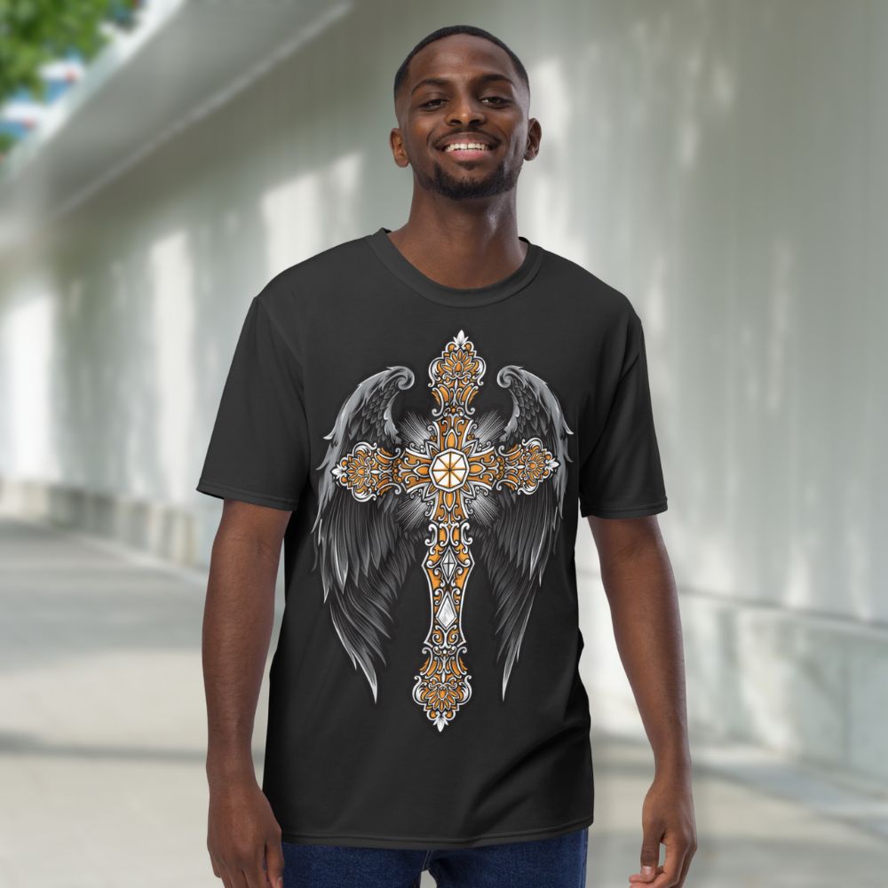 Angels to Protect Handmade Crewneck Men's t-shirt Size: XS Jesus Passion Apparel