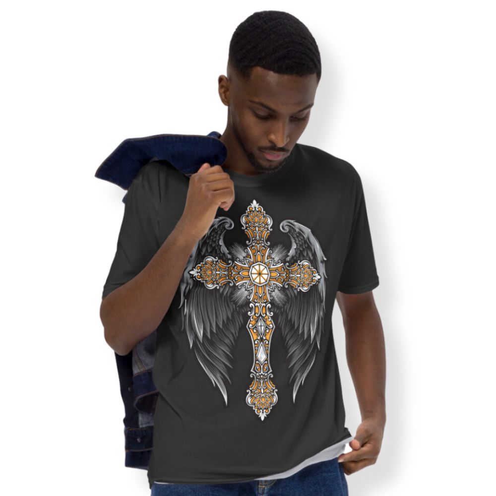 Angels to Protect Handmade Crewneck Men's t-shirt Size: XS Jesus Passion Apparel