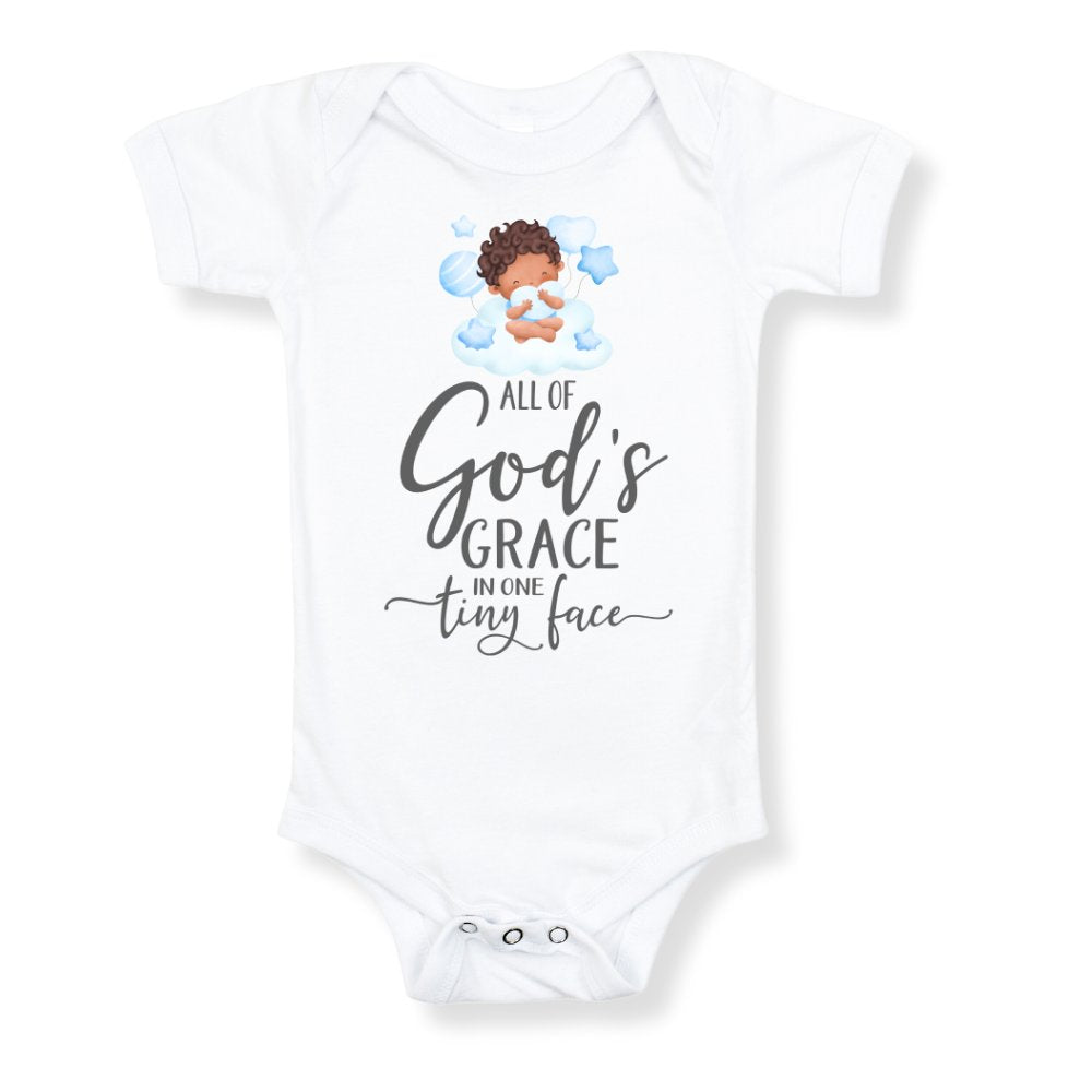 All Of Gods Grace in One Tiny Face Bodysuit Personalized Baby Boy Dark Hair Color: White Size: 3-6m Jesus Passion Apparel