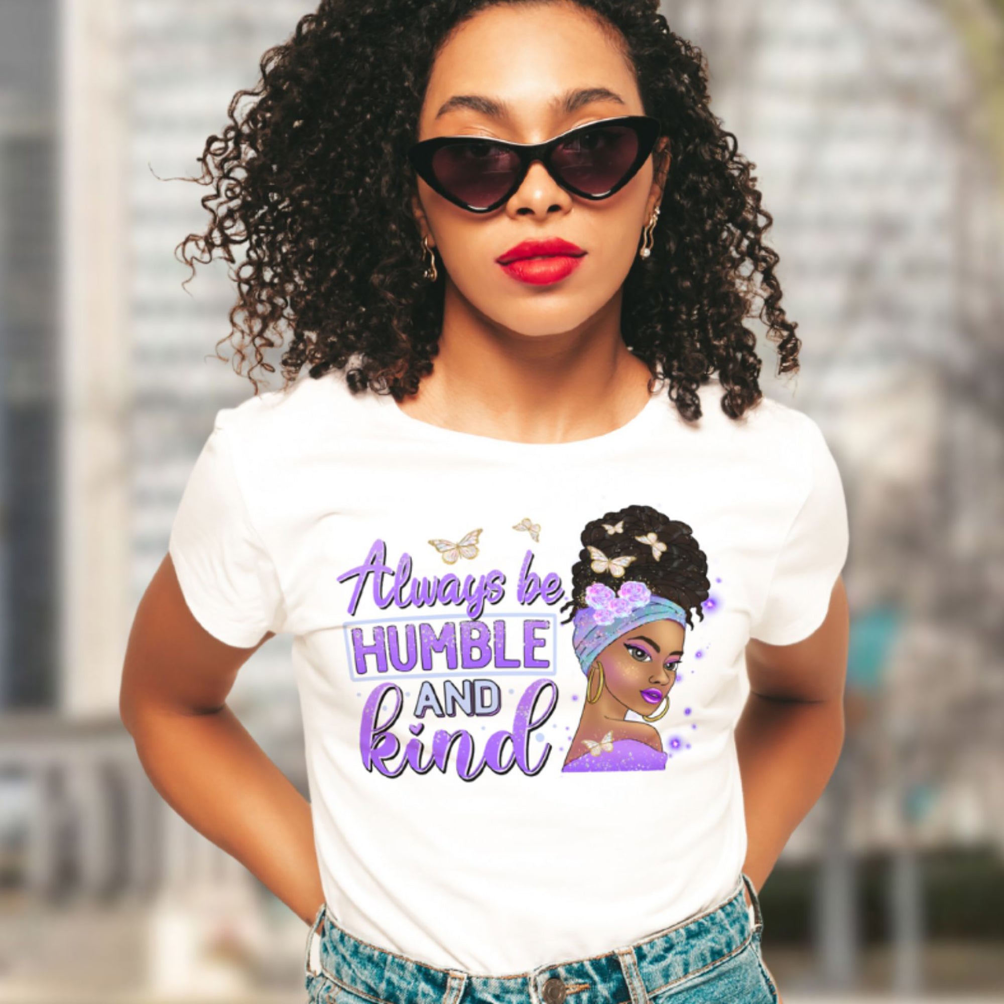 Always Be Humble and Kind Women's Relaxed Fit T-Shirt Color: Heather Prism Lilac Size: S Jesus Passion Apparel