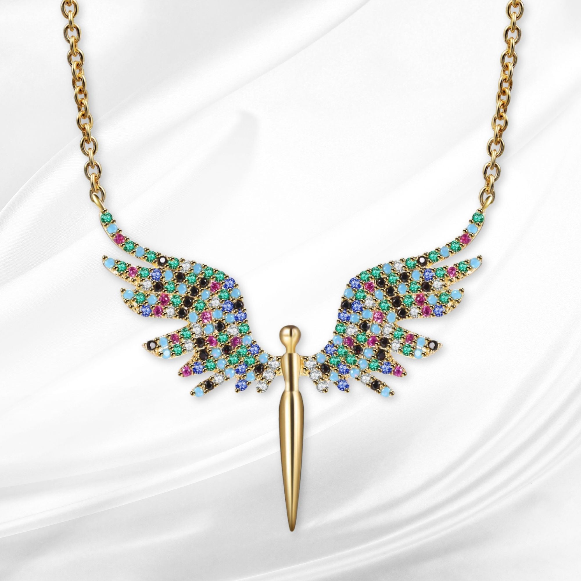 Angel Wings Pendant Necklace Color: Multicolor Jesus Passion Apparel
