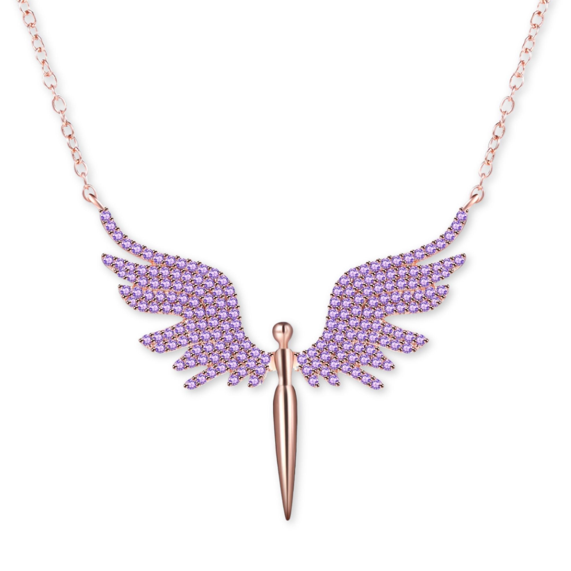 Angel Wings Pendant Necklace Color: Purple Jesus Passion Apparel