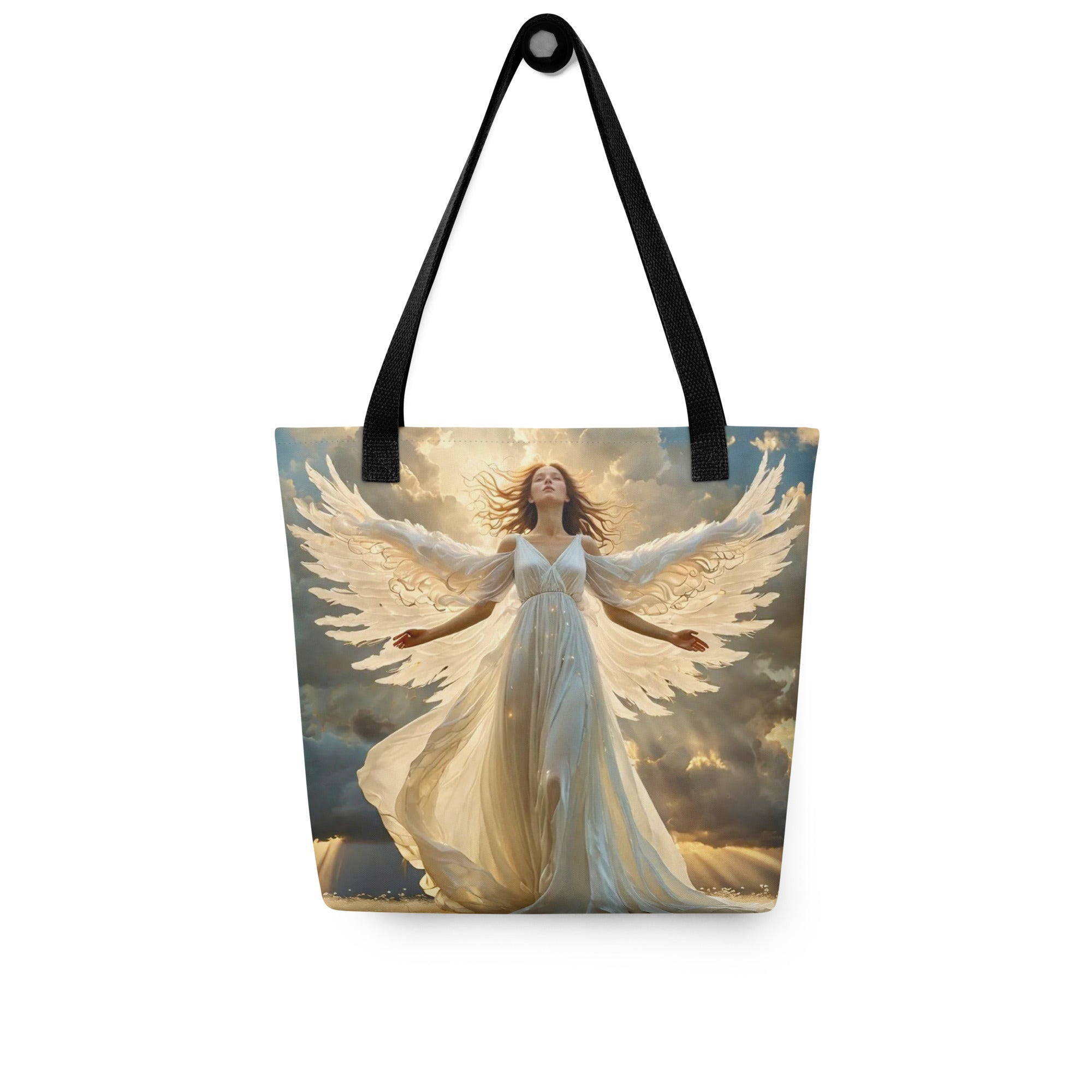 Angel_Sparkles_Tote_Bag_hanging black handle