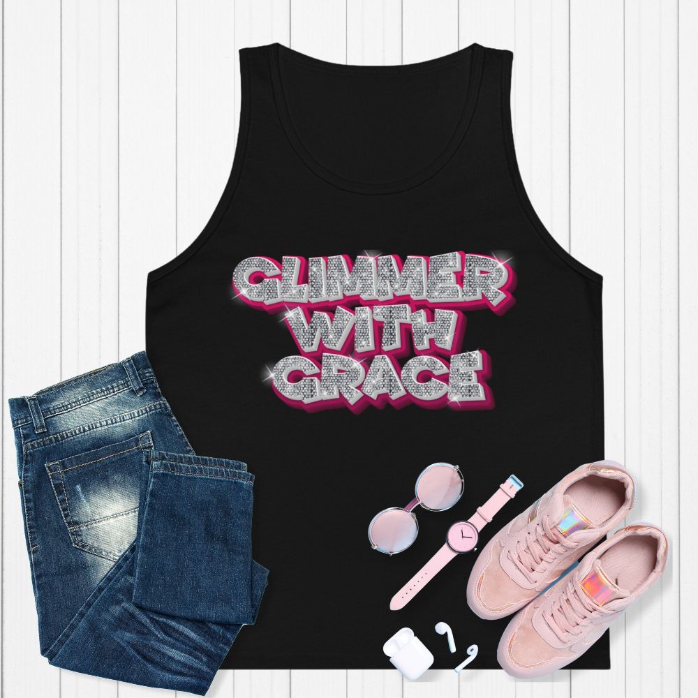 Glimmer With Grace Kid's Jersey Tank Top Color: Neon Blue Size: S Jesus Passion Apparel