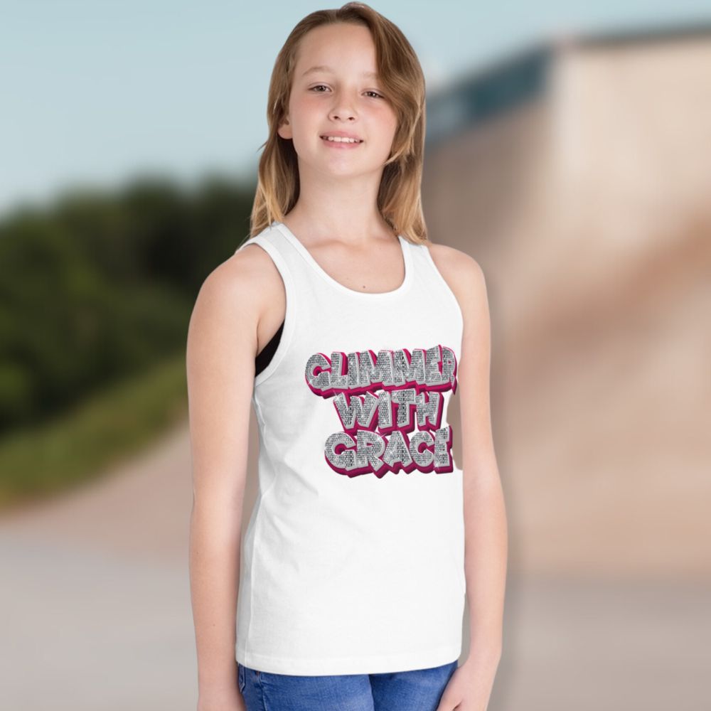 Glimmer With Grace Kid's Jersey Tank Top Color: Neon Blue Size: S Jesus Passion Apparel