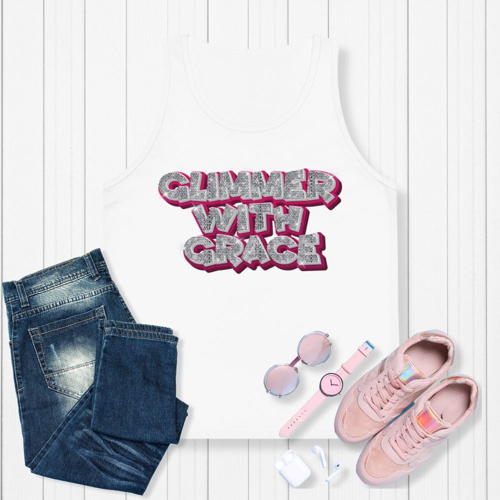 Glimmer With Grace Kid's Jersey Tank Top Color: Neon Blue Size: S Jesus Passion Apparel