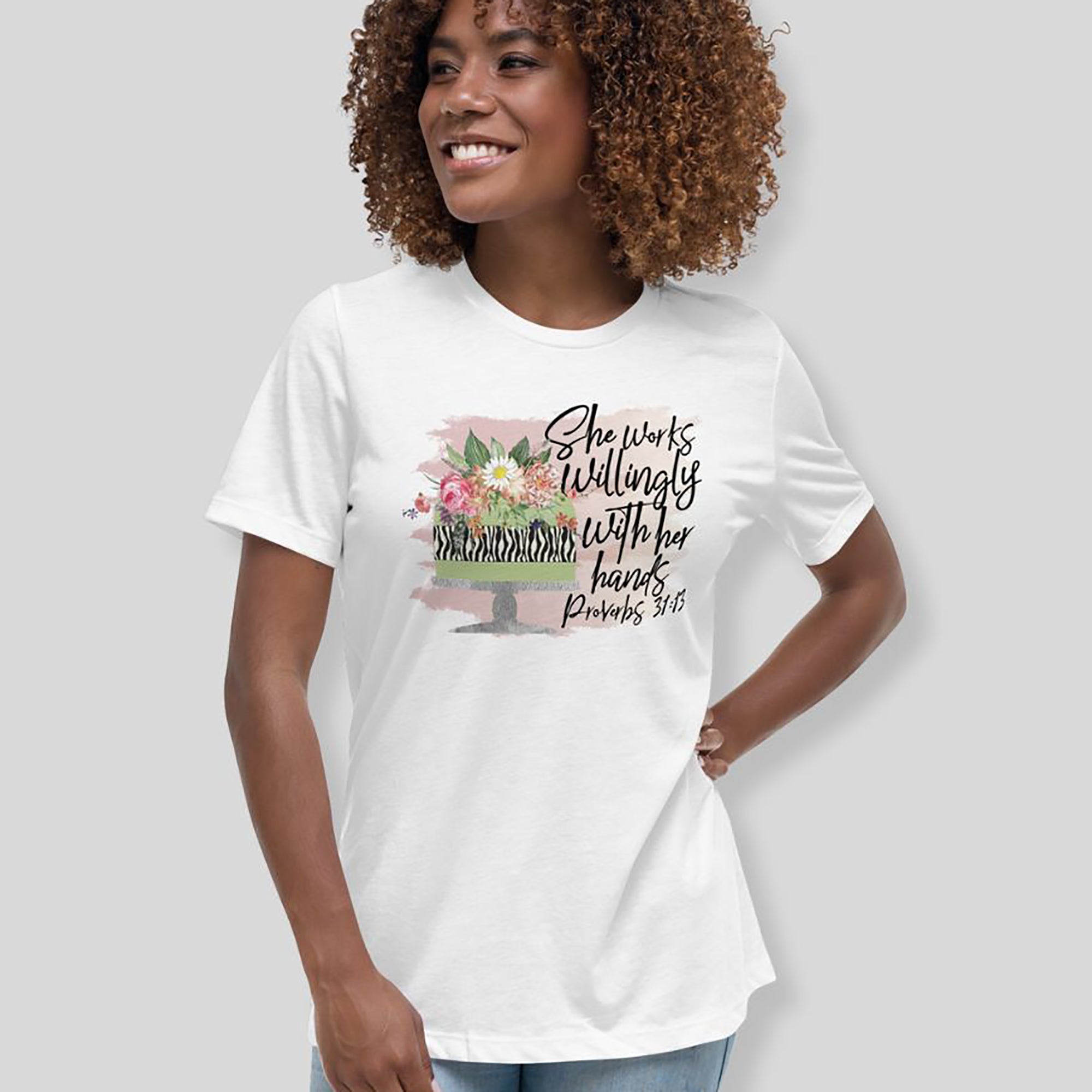 Baker - She Works Willingly Relaxed T-Shirt - Matching Tote Available Size: S Jesus Passion Apparel
