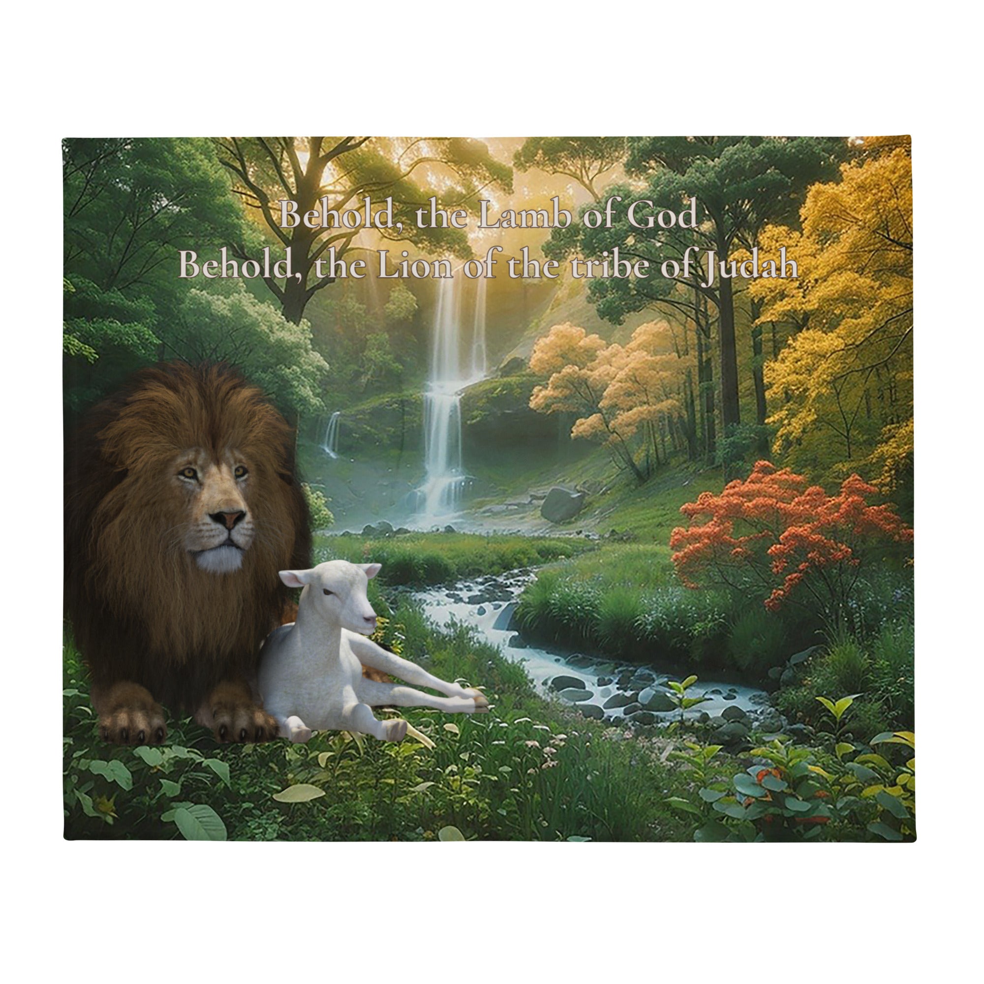 Behold The Lamb of God & The Lion of Judah Throw Blanket Size: 50″×60″ Jesus Passion Apparel