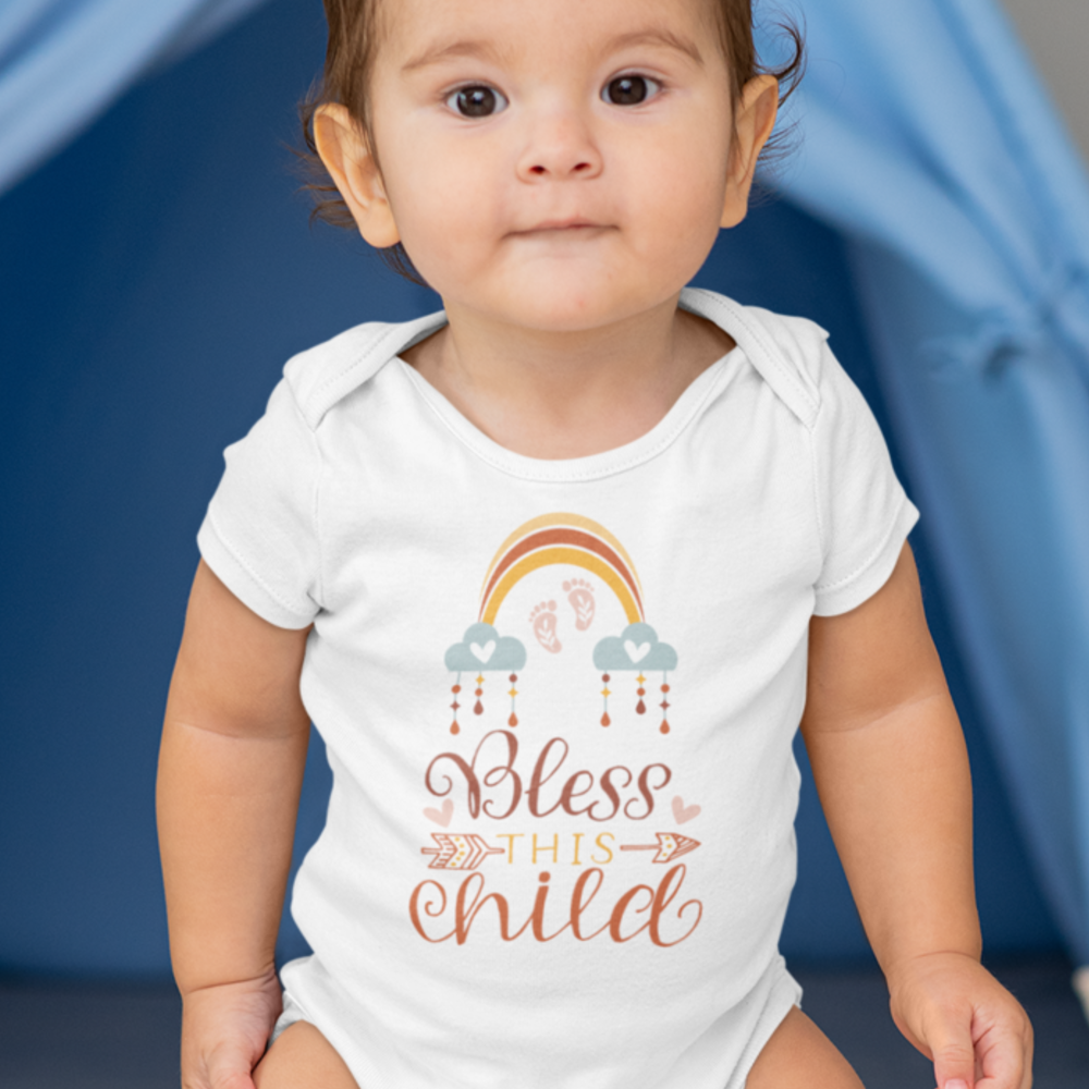 Bless This Baby Rainbow Boho Baby Bodysuit Color: Athletic Heather Size: 3-6m Jesus Passion Apparel