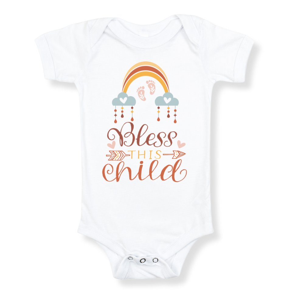 Bless This Baby Rainbow Boho Baby Bodysuit Color: White Size: 3-6m Jesus Passion Apparel