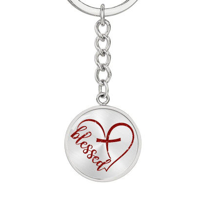 Blessed Heart with Embedded Cross - Red Glitter Circle Keychain Engraving: No Jesus Passion Apparel