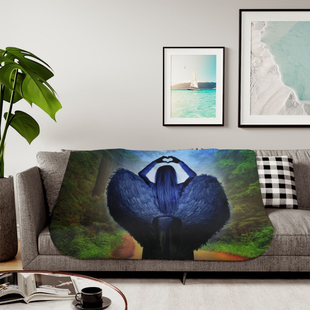 Loving Blue Angel Sherpa Blanket - 3 Sizes Size: 30'' × 40'' Color: Beige Jesus Passion Apparel