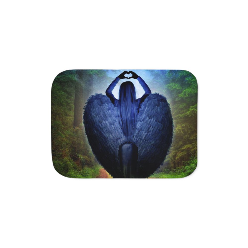 Loving Blue Angel Sherpa Blanket - 3 Sizes Size: 30'' × 40'' Color: Beige Jesus Passion Apparel