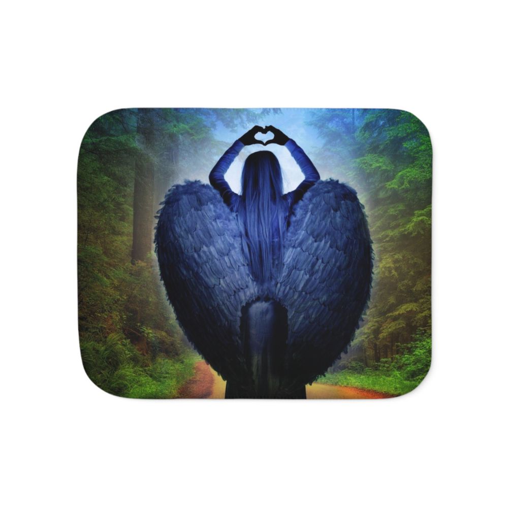 Loving Blue Angel Sherpa Blanket - 3 Sizes Size: 30'' × 40'' Color: Beige Jesus Passion Apparel