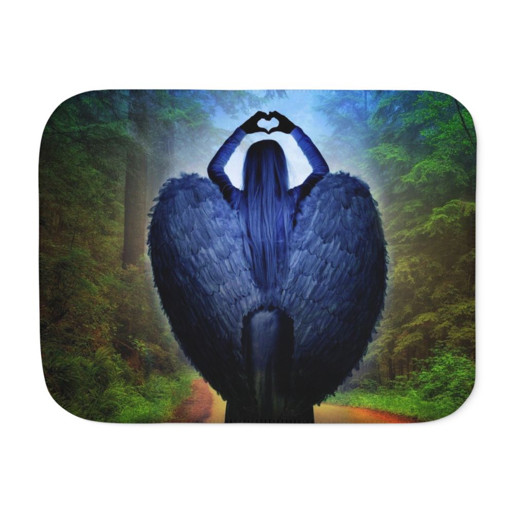 Loving Blue Angel Sherpa Blanket - 3 Sizes Size: 30'' × 40'' Color: Beige Jesus Passion Apparel