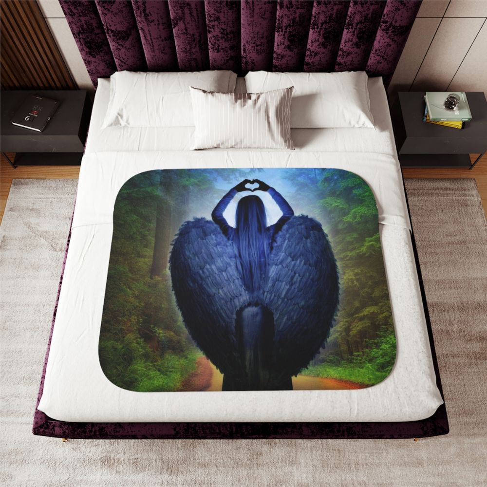 Loving Blue Angel Sherpa Blanket - 3 Sizes Size: 30'' × 40'' Color: Beige Jesus Passion Apparel