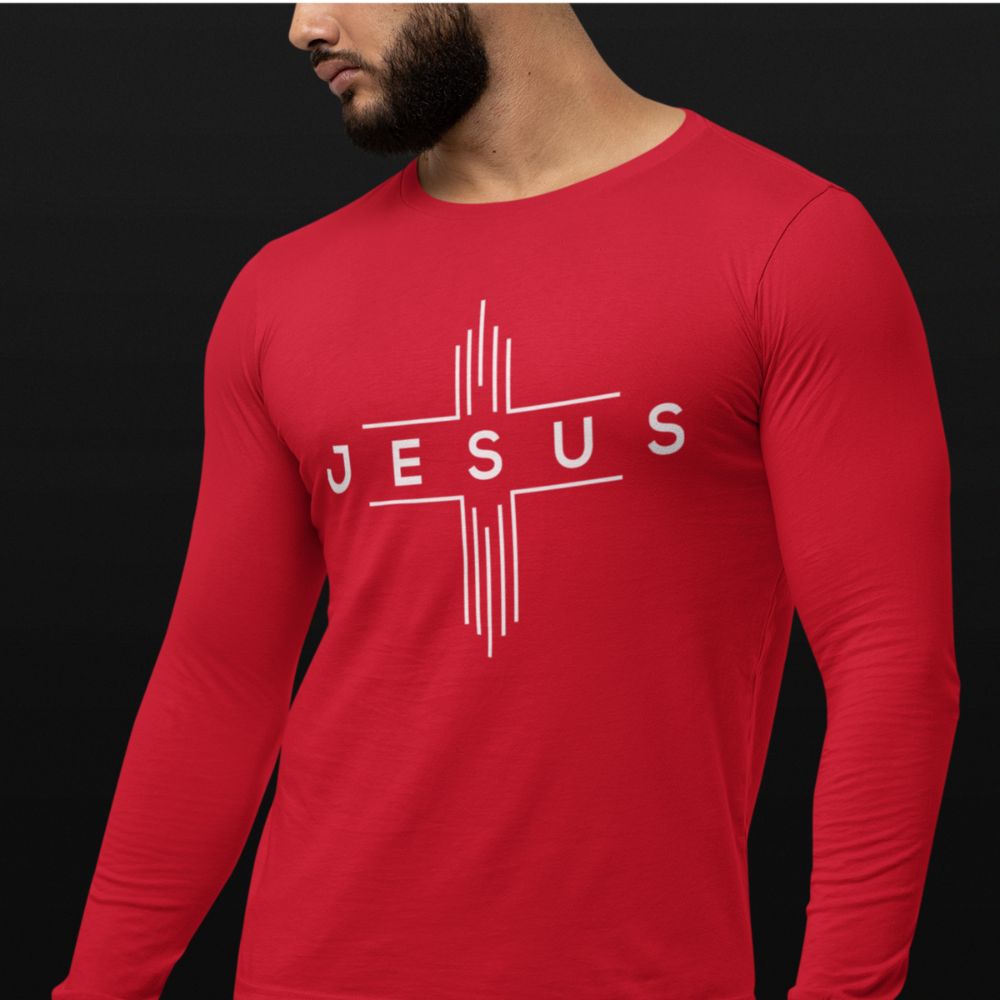 Jesus Chevron Cross Unisex Jersey Long Sleeve Tee Size: XS Color: Black Jesus Passion Apparel