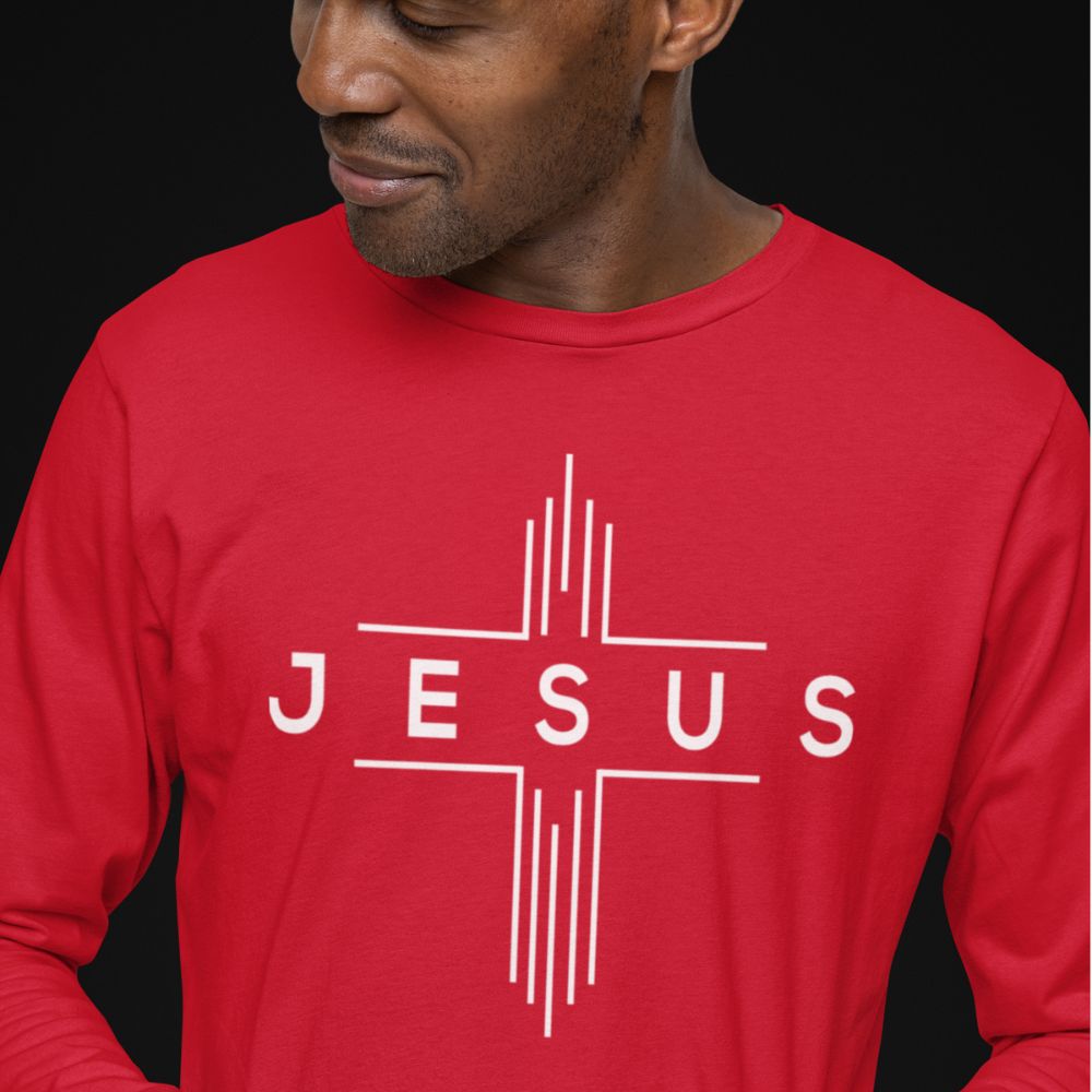 Jesus Chevron Cross Unisex Jersey Long Sleeve Tee Size: XS Color: Black Jesus Passion Apparel