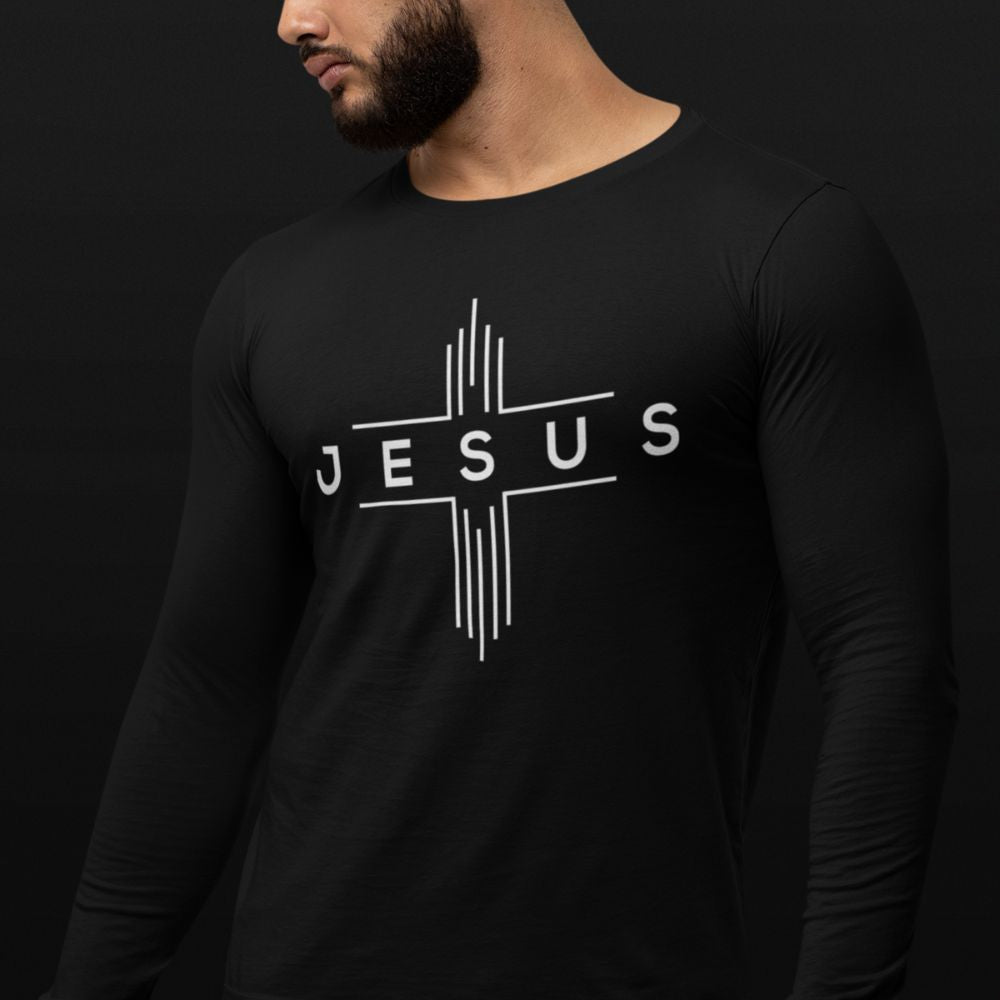 Jesus Chevron Cross Unisex Jersey Long Sleeve Tee Size: XS Color: Black Jesus Passion Apparel