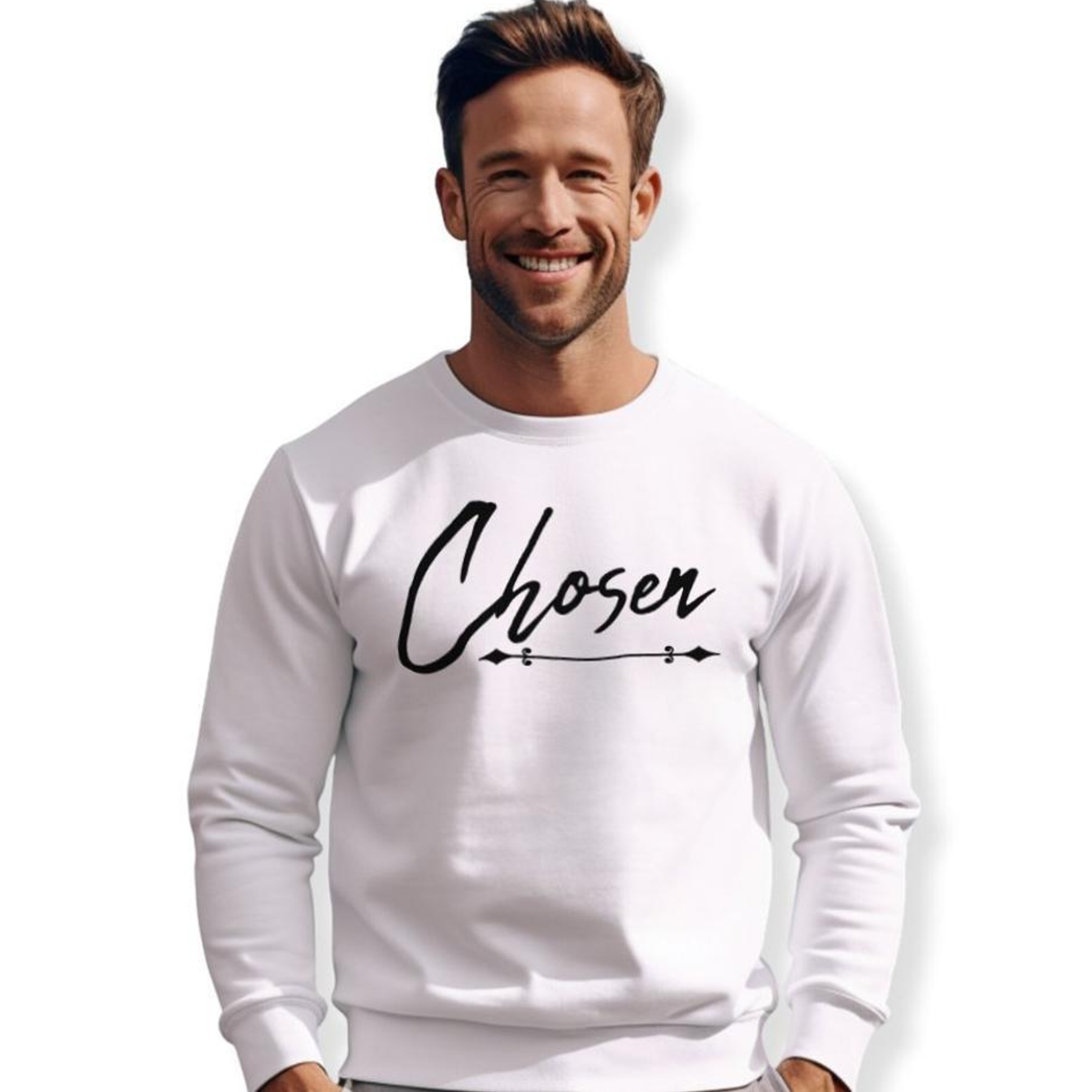 Chosen Men's Fleece Unisex-Fit Sweatshirt - White Size: S Color: White Jesus Passion Apparel