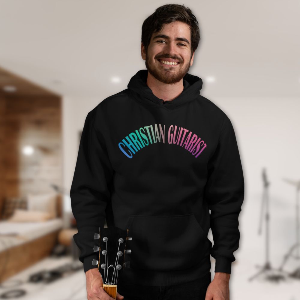 Christian Guitarist Men's Heavy Blend™ Hoodie Color: White Size: S Jesus Passion Apparel