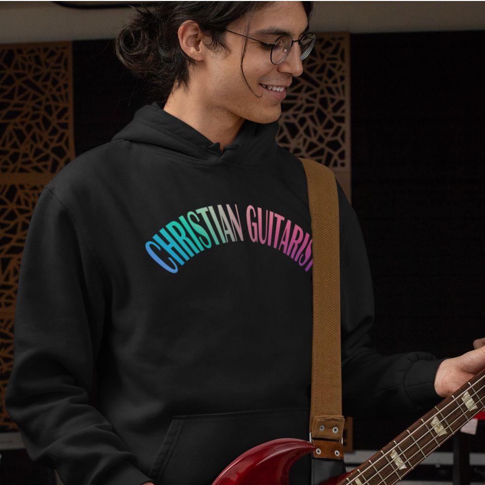 Christian Guitarist Men's Heavy Blend™ Hoodie Color: White Size: S Jesus Passion Apparel