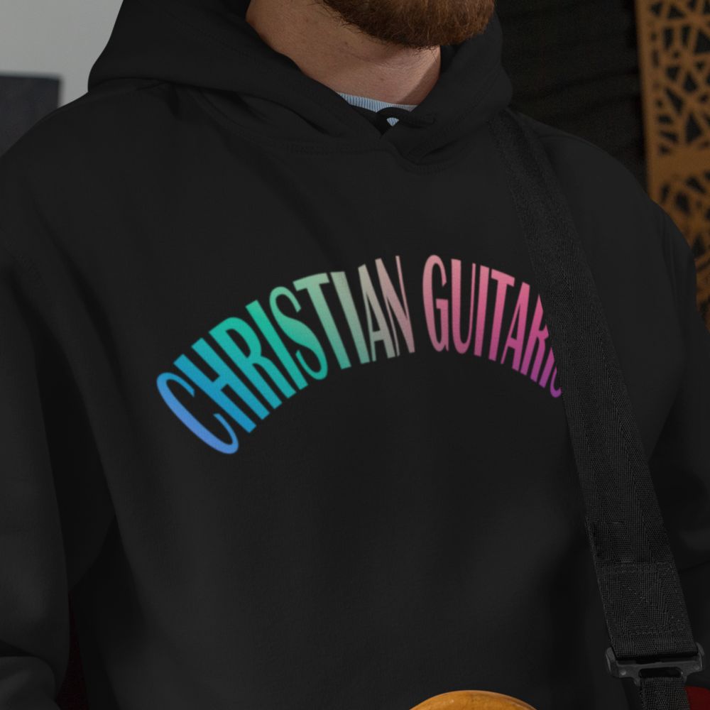 Christian Guitarist Men's Heavy Blend™ Hoodie Color: White Size: S Jesus Passion Apparel