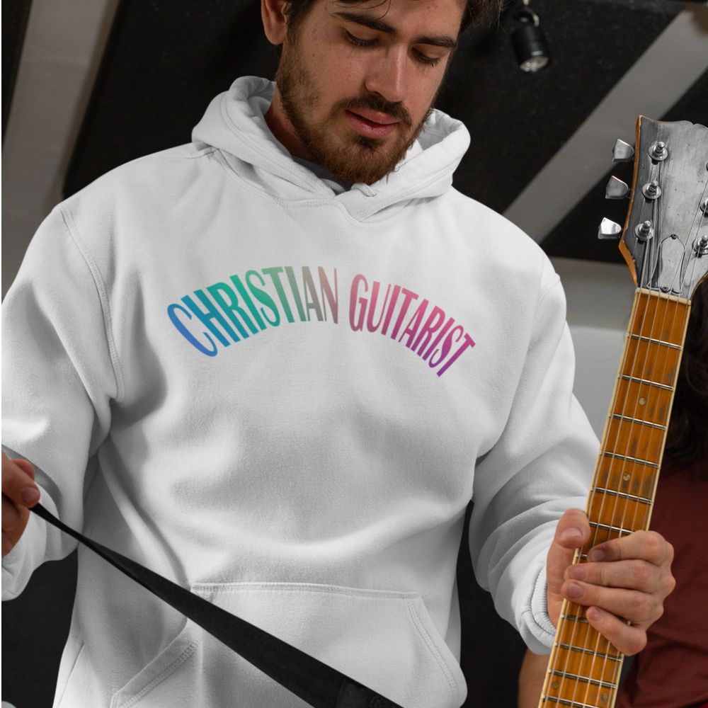 Christian Guitarist Men's Heavy Blend™ Hoodie Color: White Size: S Jesus Passion Apparel