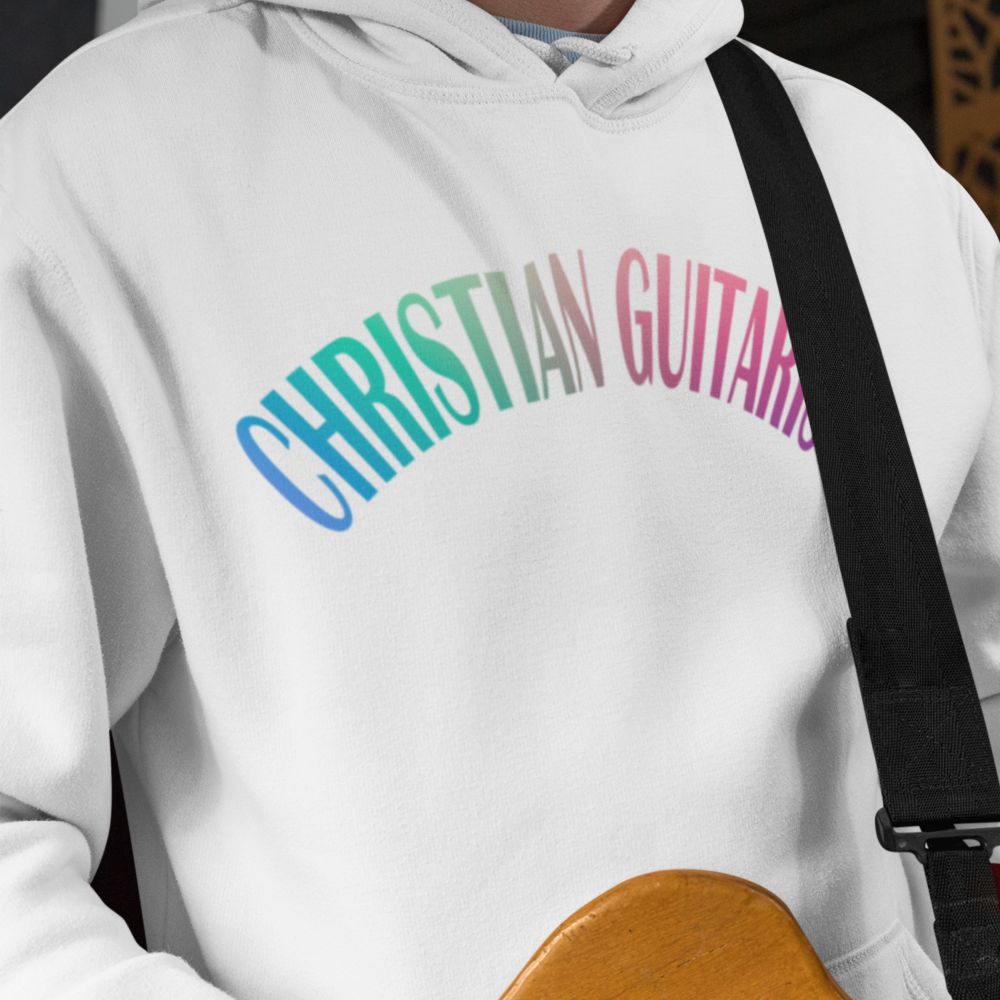 Christian Guitarist Men's Heavy Blend™ Hoodie Color: White Size: S Jesus Passion Apparel